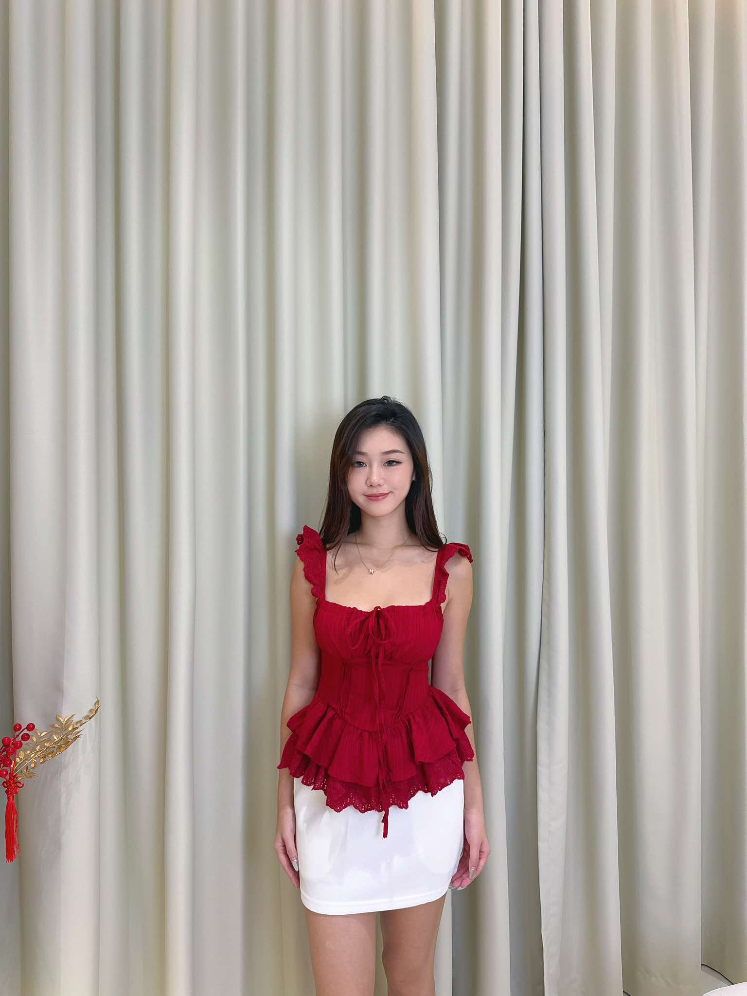 Red Sleeveless Ruffle Blouse