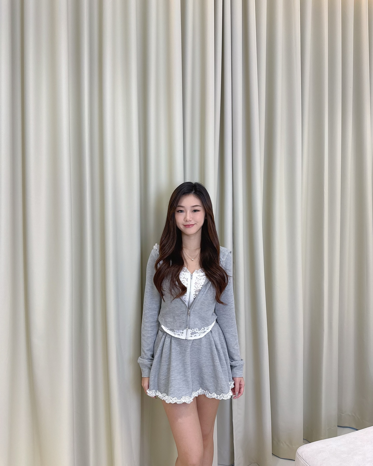 Grey Hoodie Top & Skirt Set