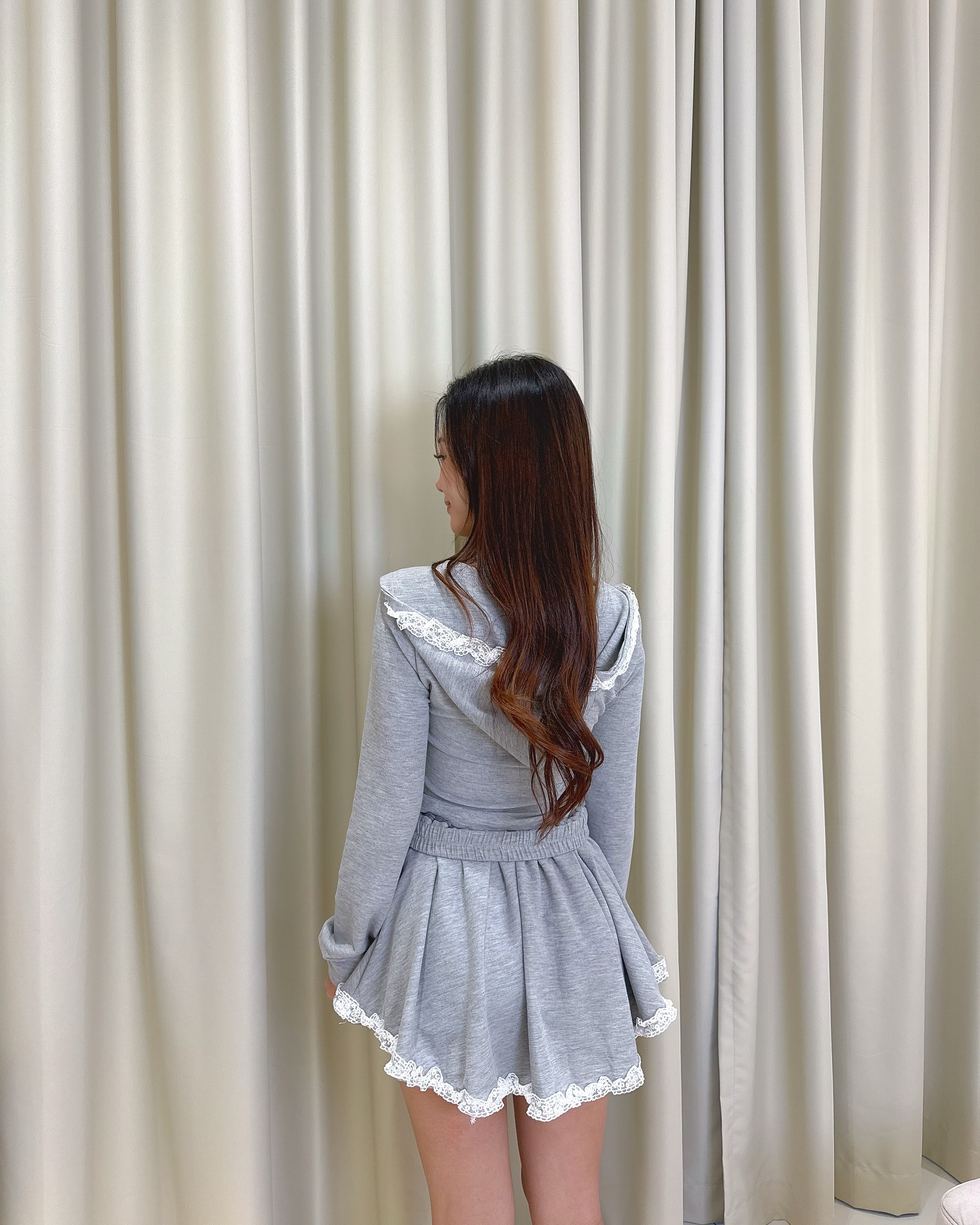 Grey Hoodie Top & Skirt Set