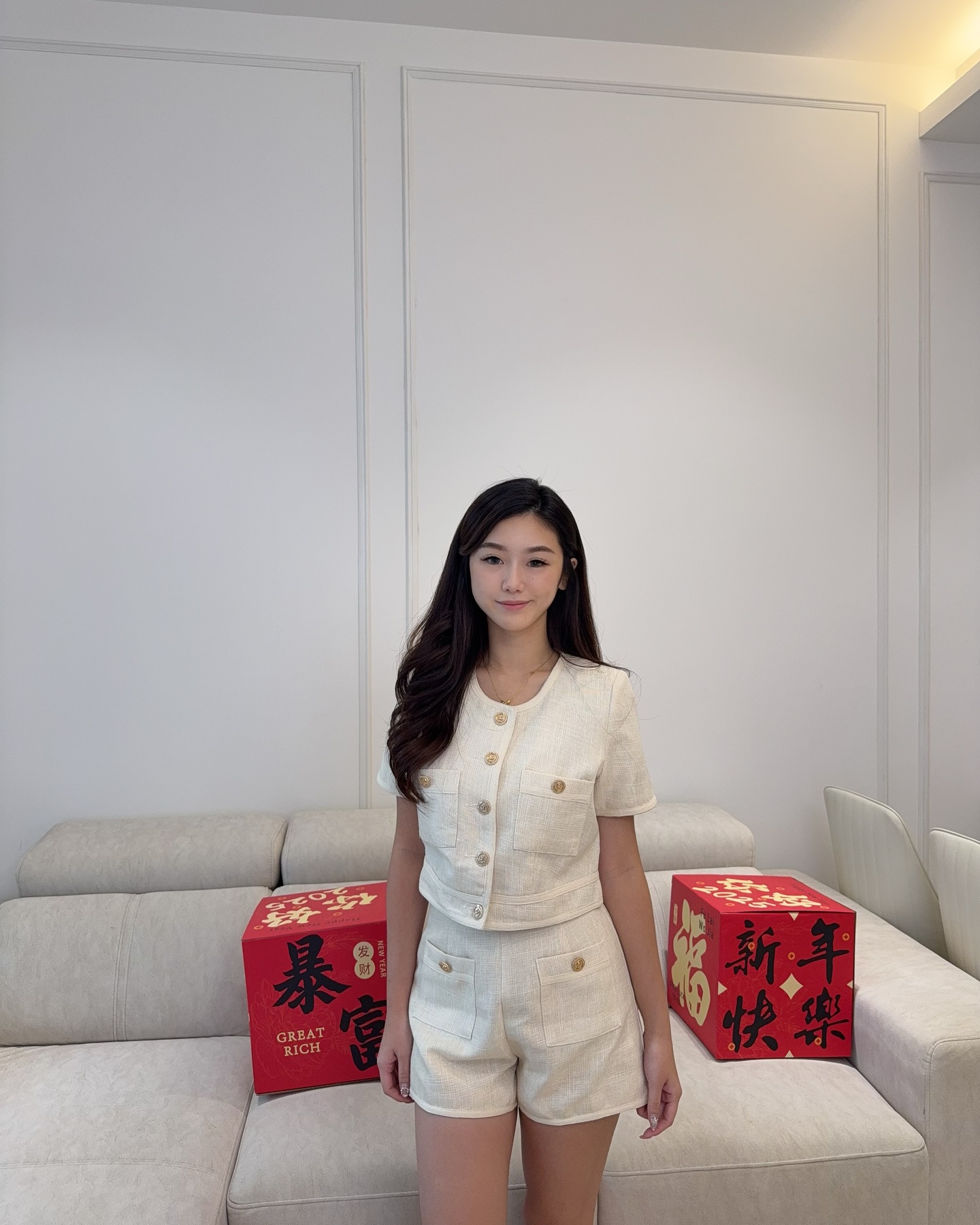 Almond Tweed Blouse & Shorts Set