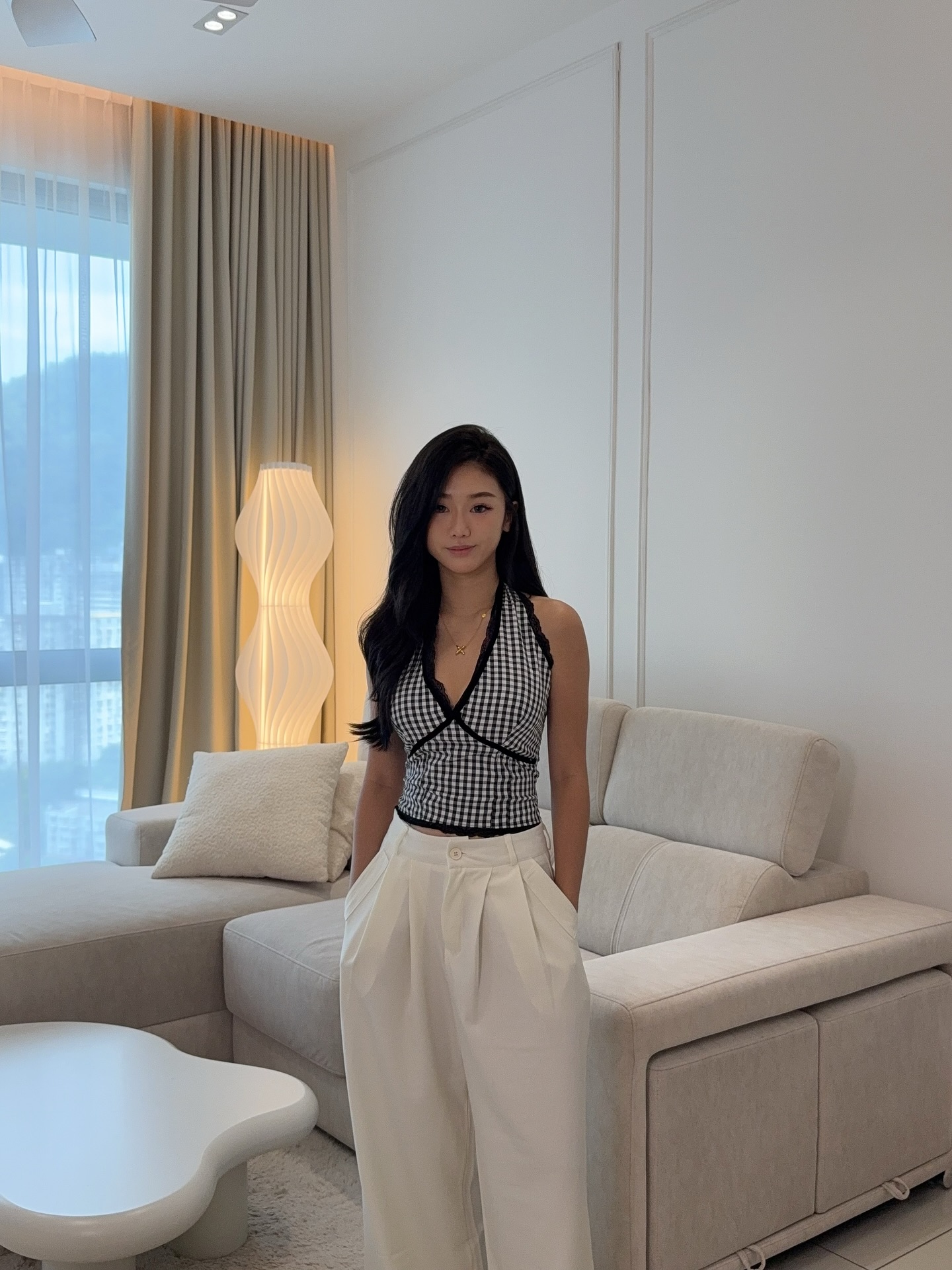 Black Checkered Halter Top