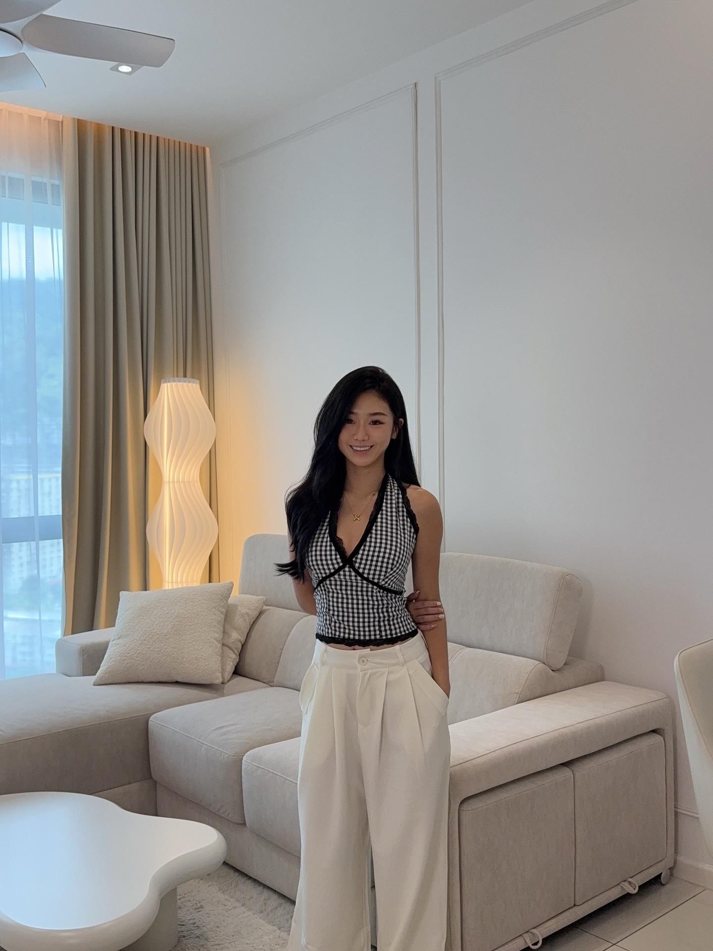 Black Checkered Halter Top