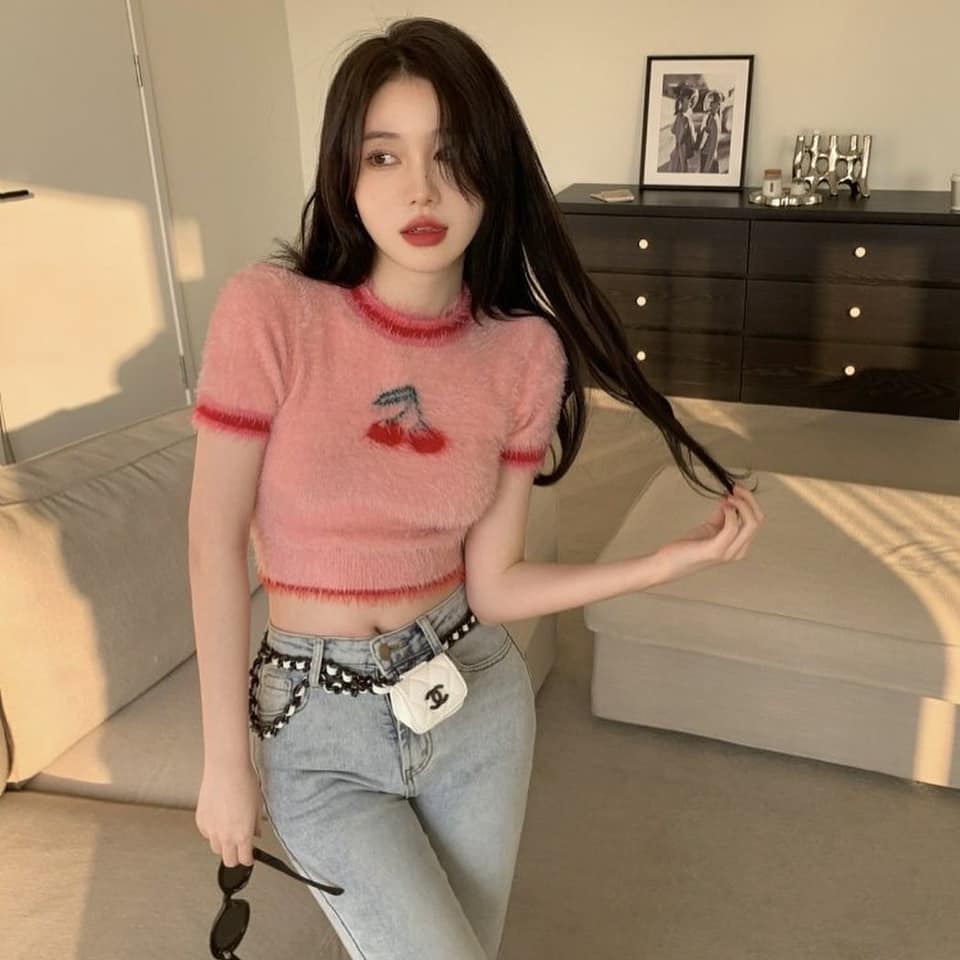 Pink Cherry Furry Top
