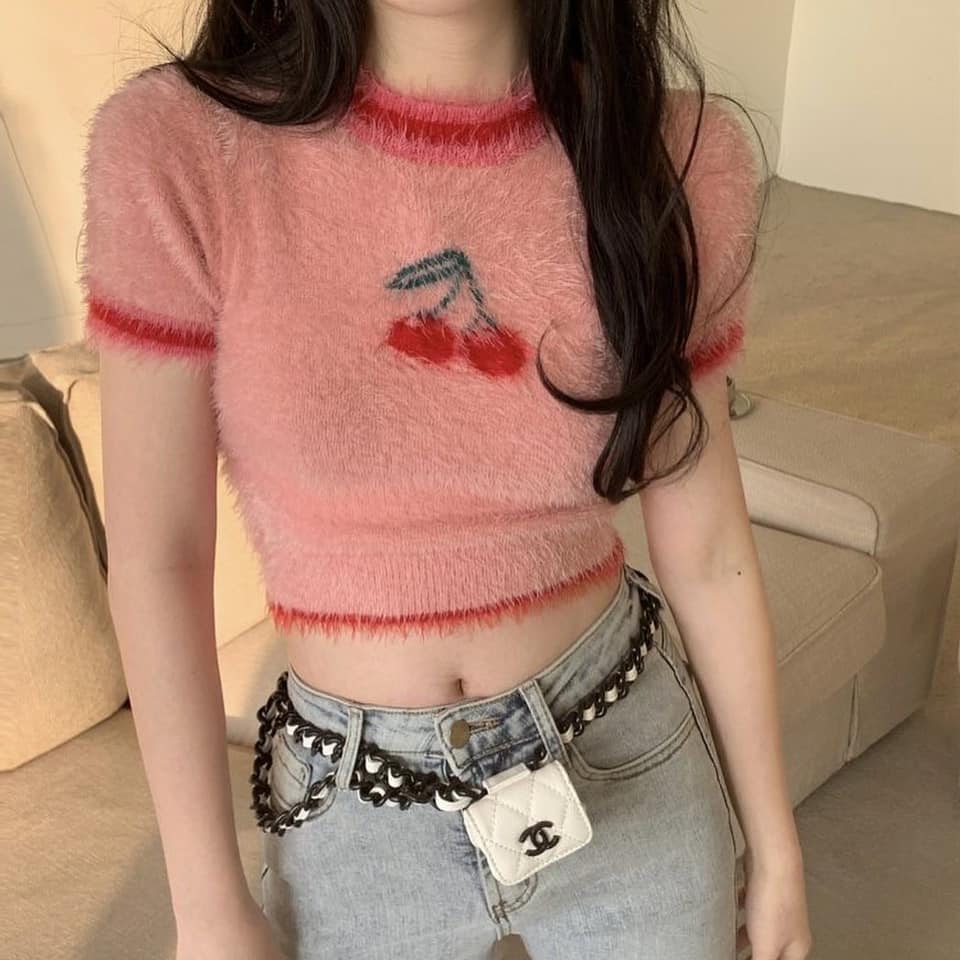 Pink Cherry Furry Top