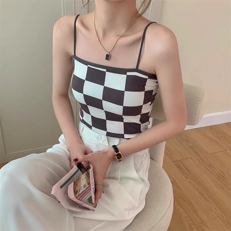 Checkered Padded Crop Singlet