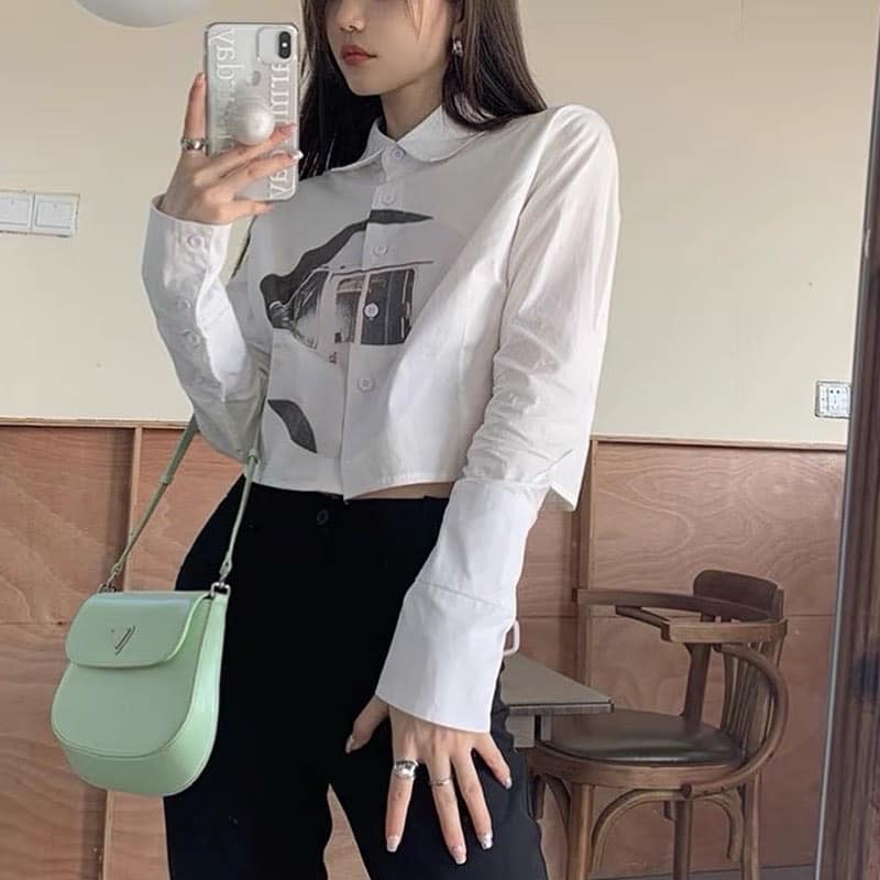 White Collar Graphic Shirt