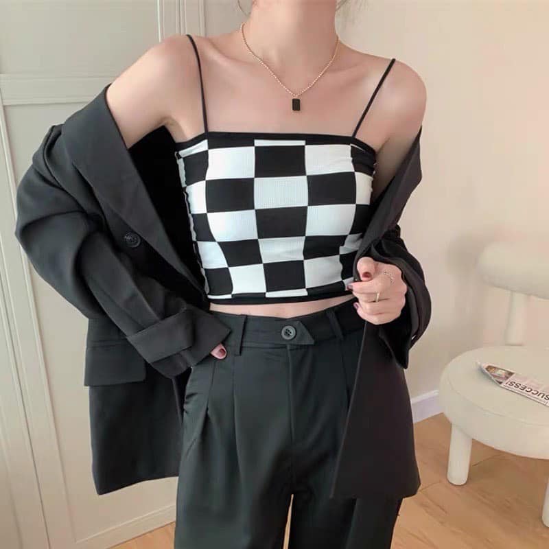 Checkered Padded Crop Singlet