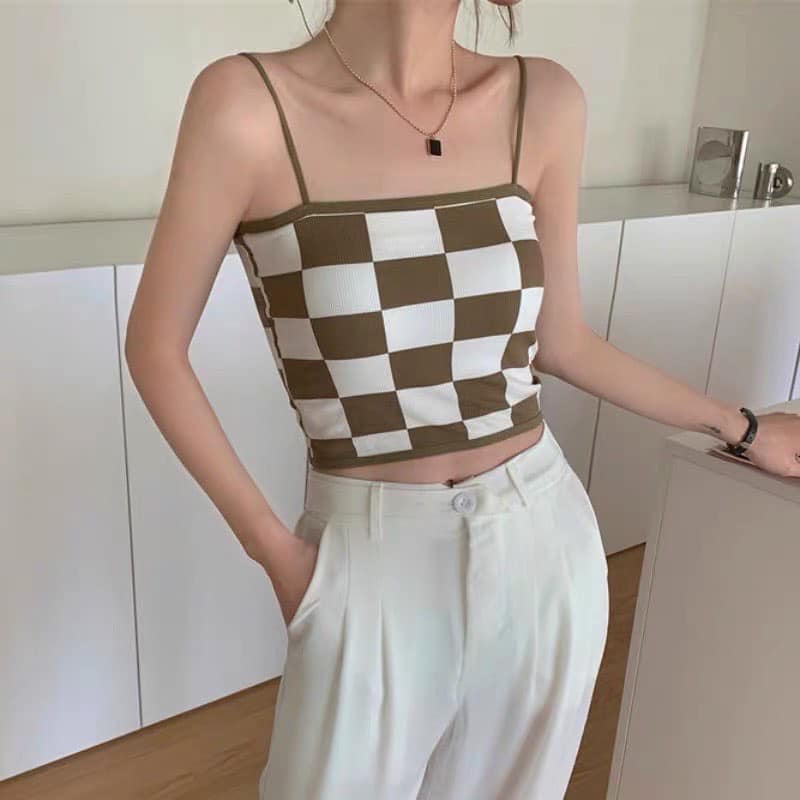 Checkered Padded Crop Singlet