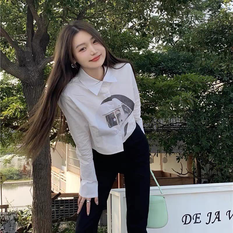 White Collar Graphic Shirt