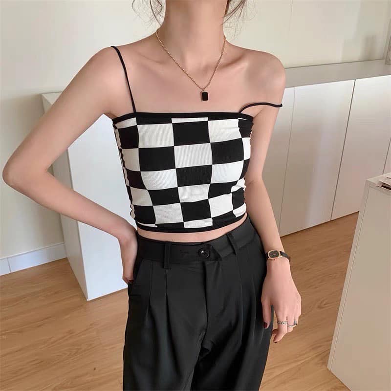 Checkered Padded Crop Singlet