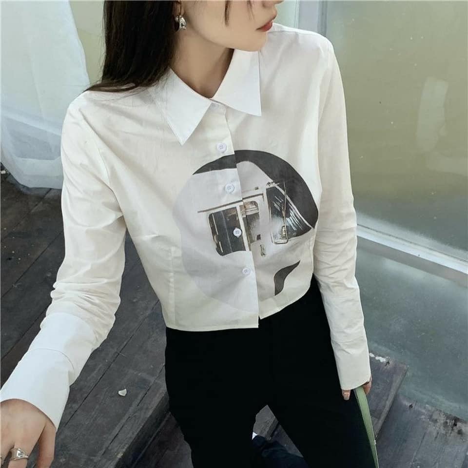 White Collar Graphic Shirt