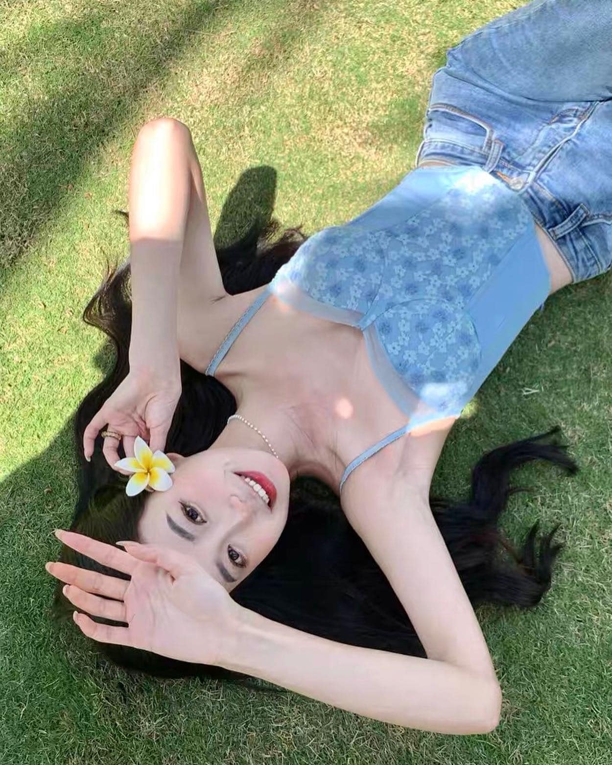 Blue Floral Sleeveless Blouse