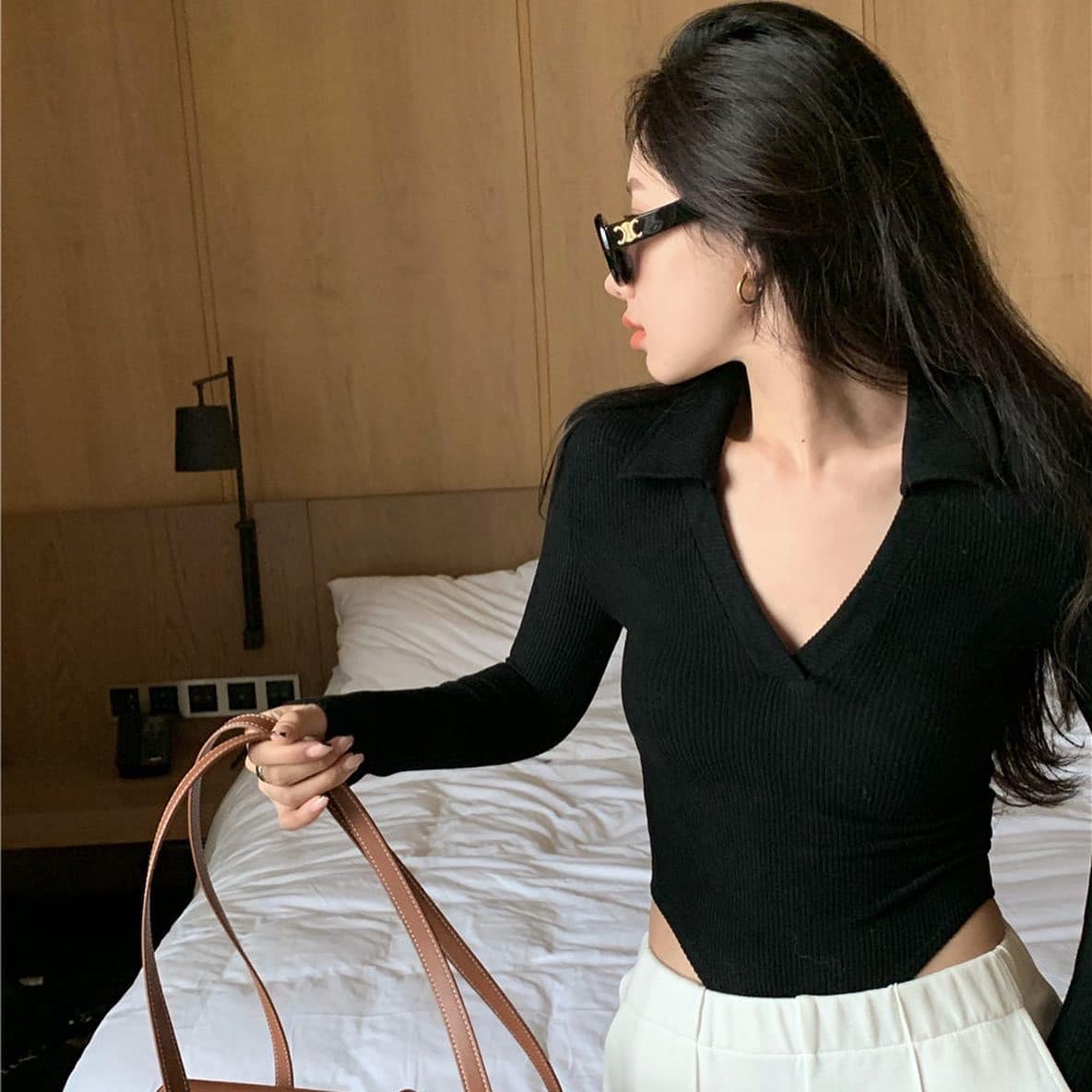 One-piece Knitted V Neck Blouse