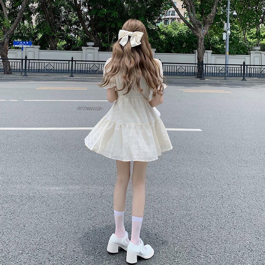 Sweet Short Sleeve Puffy Dress