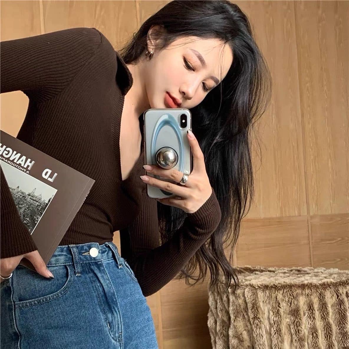 One-piece Knitted V Neck Blouse