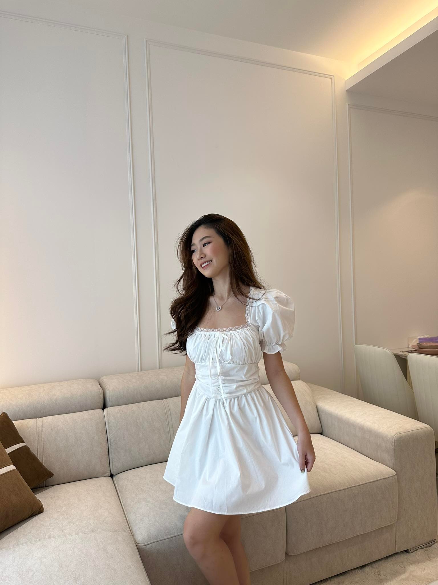 White Puffy Short Sleeve Dress