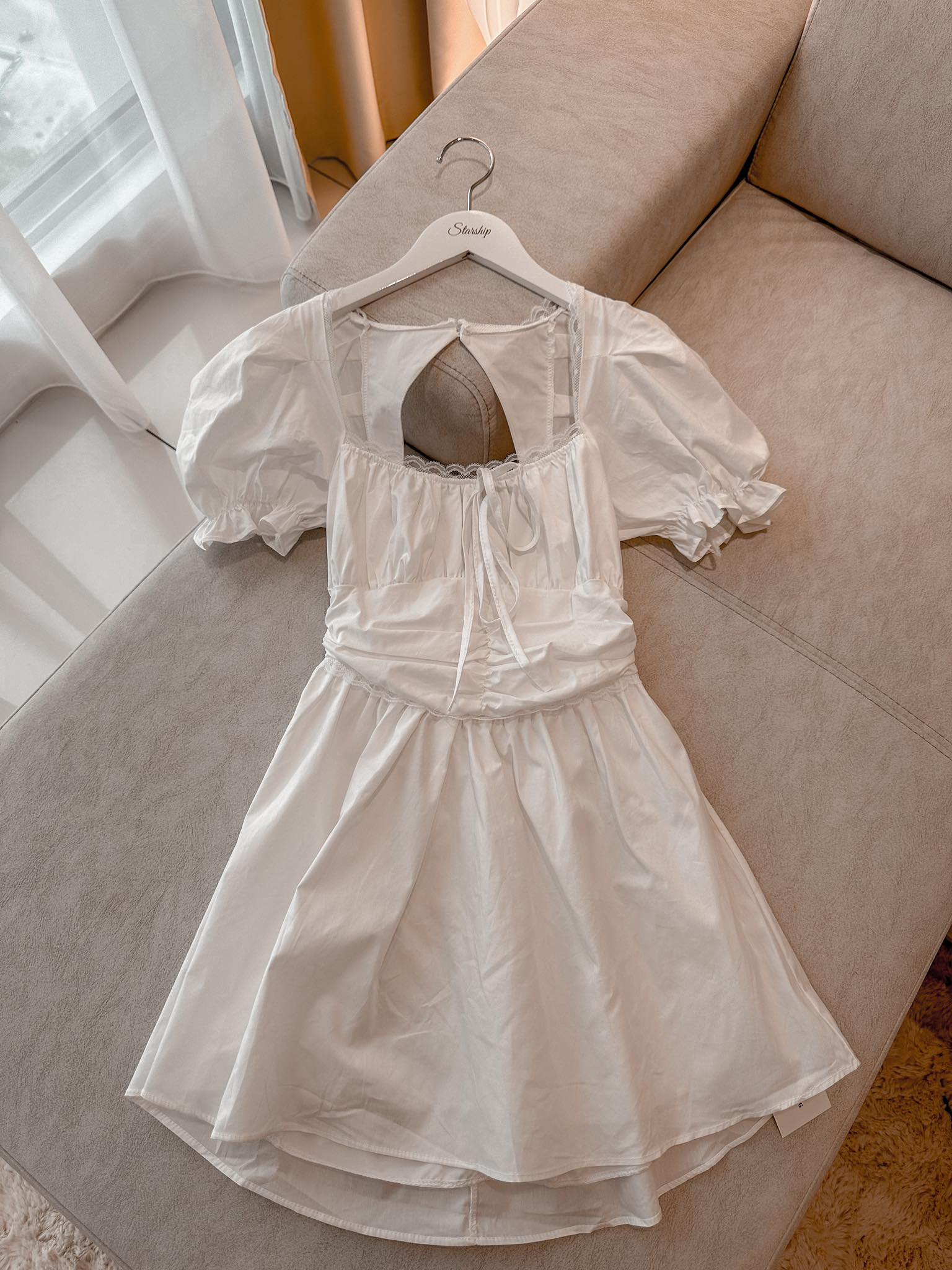 White Puffy Short Sleeve Dress