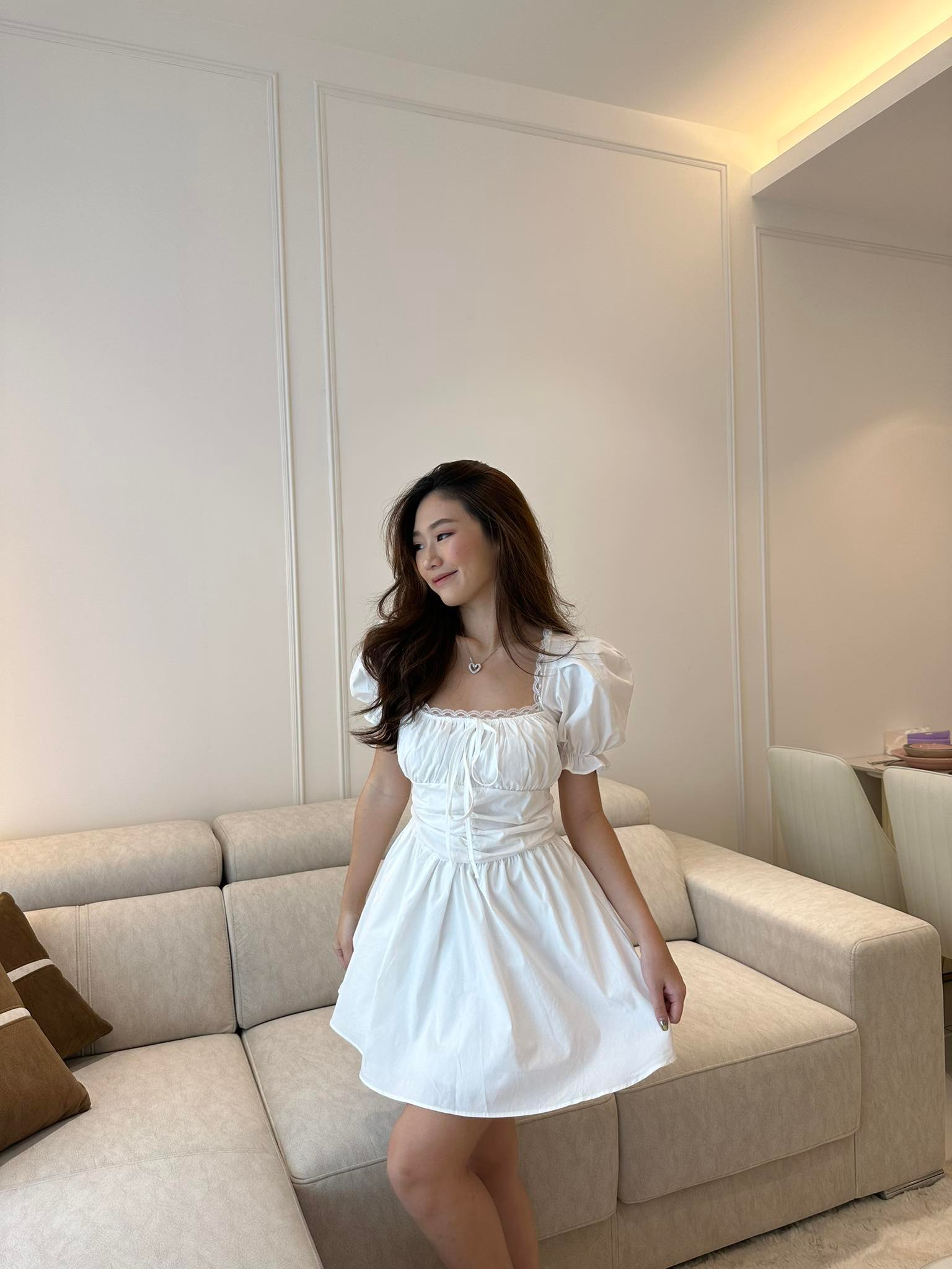 White Puffy Short Sleeve Dress