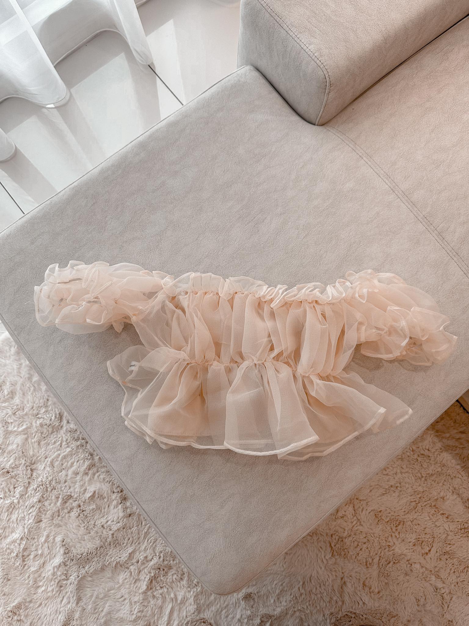 Mesh Off Shoulder Blouse & Drawstring Skirt Set