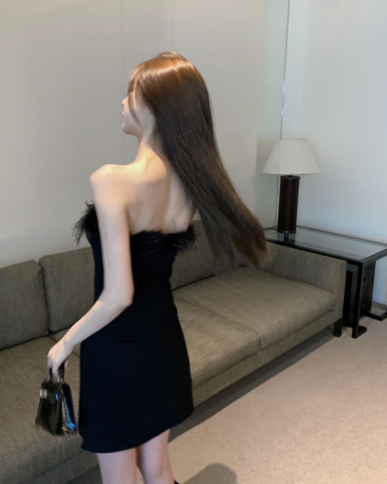 Black Furry Tube Dress