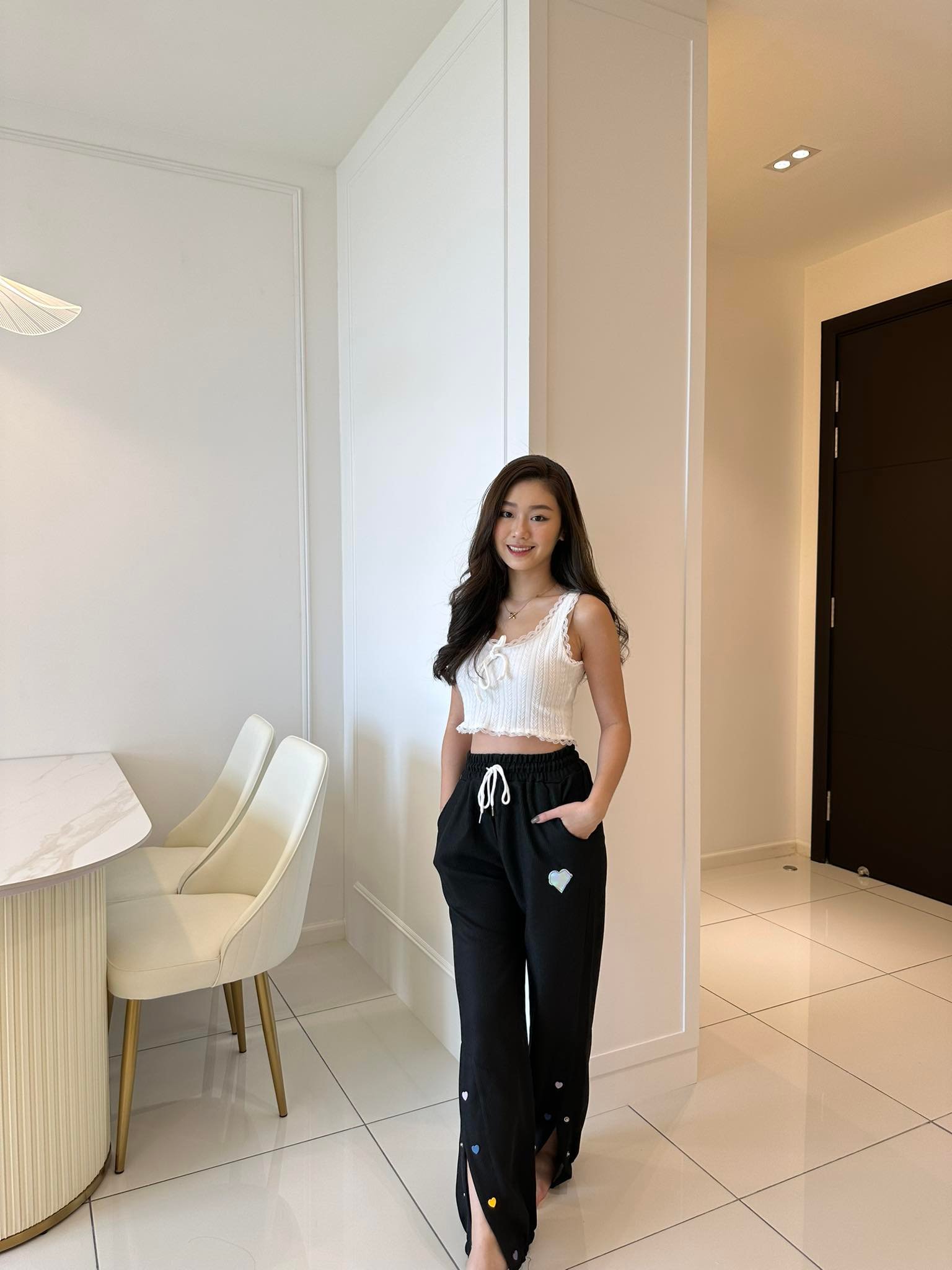 Waffle Holographic Heart Pants