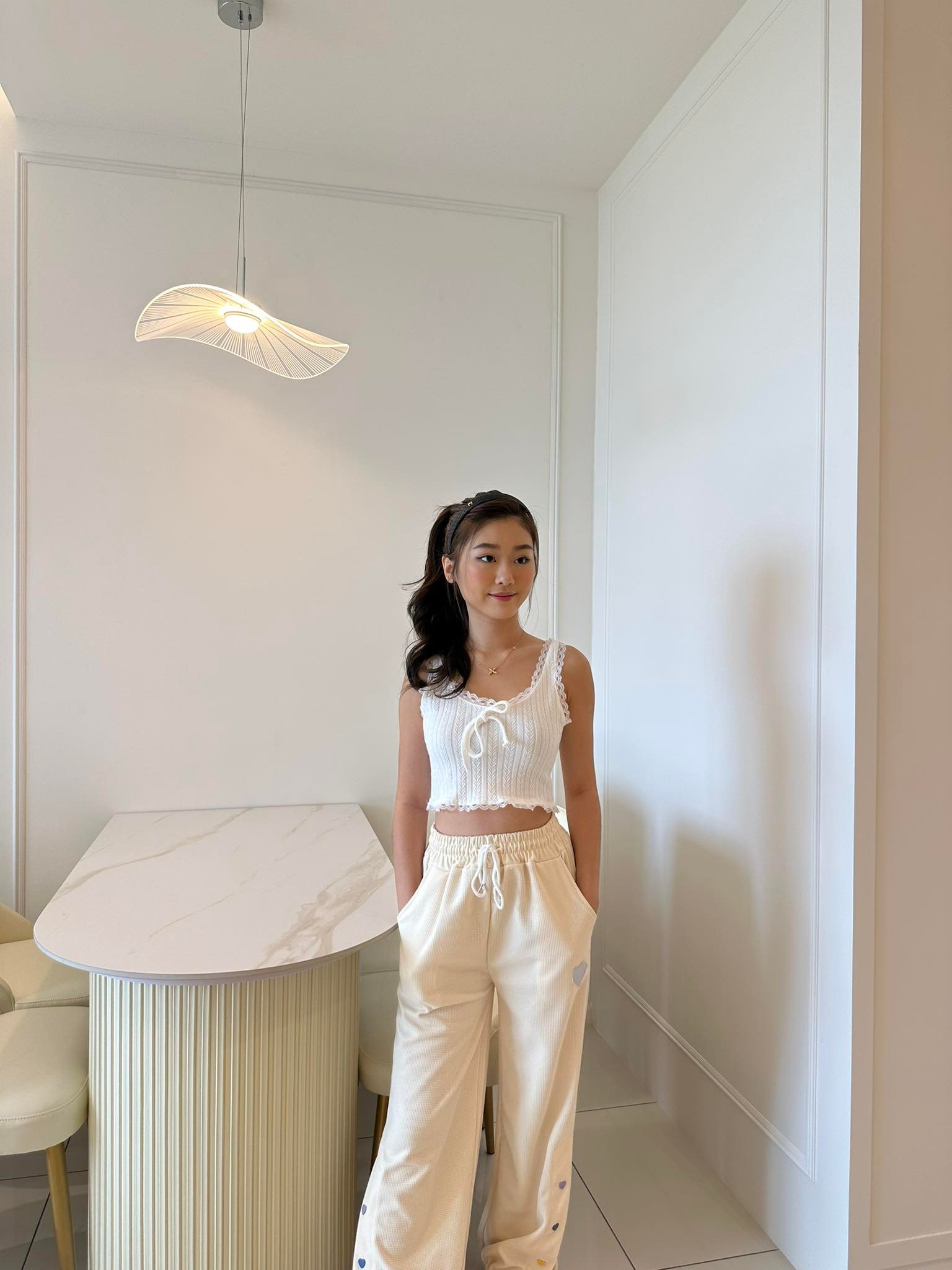 Waffle Holographic Heart Pants