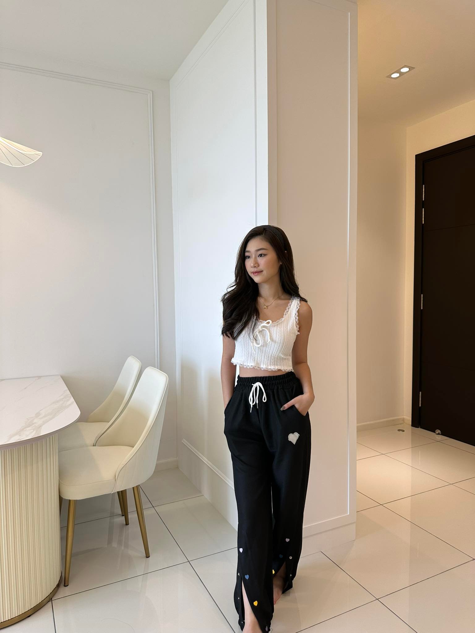 Waffle Holographic Heart Pants