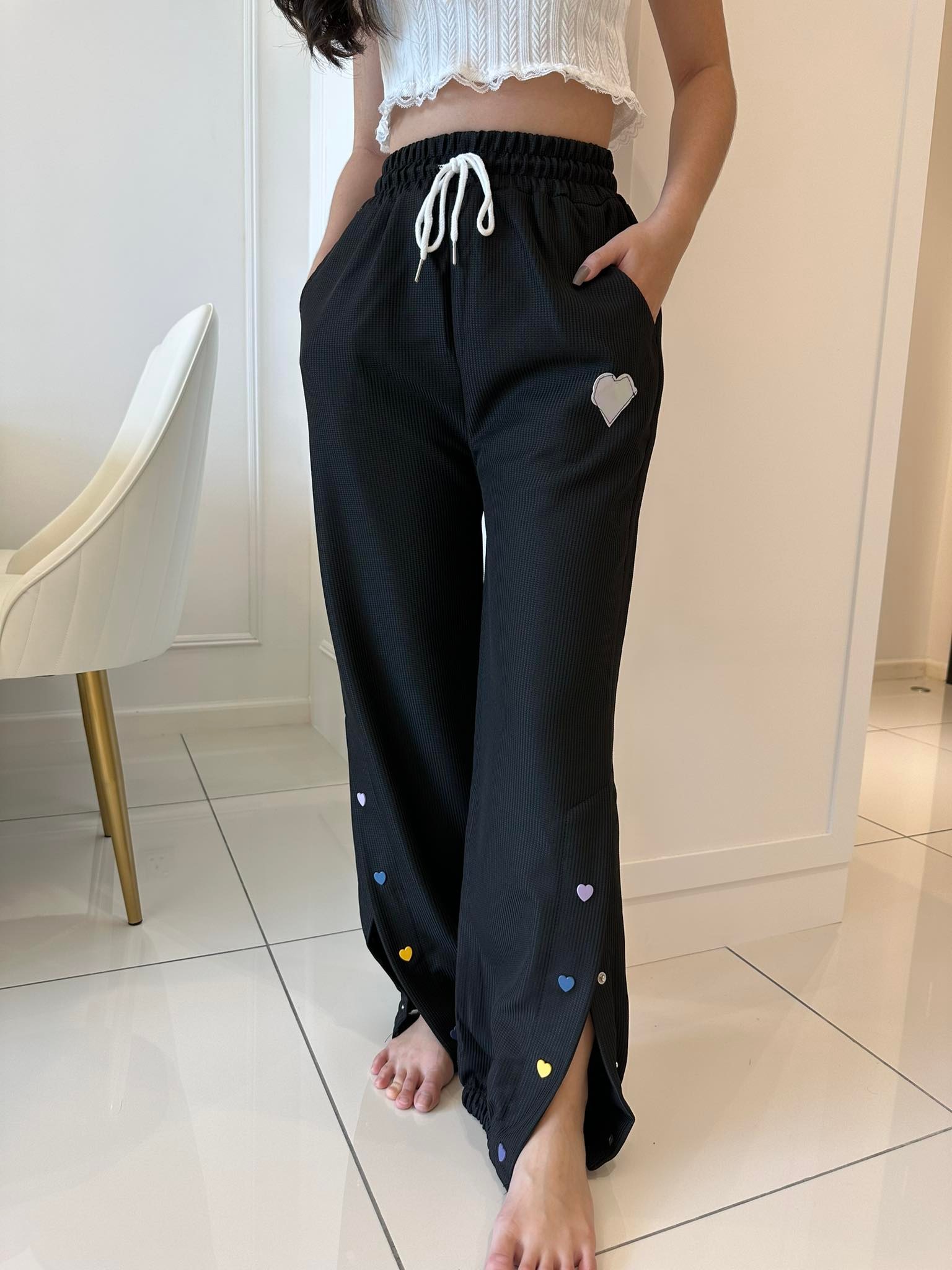 Waffle Holographic Heart Pants