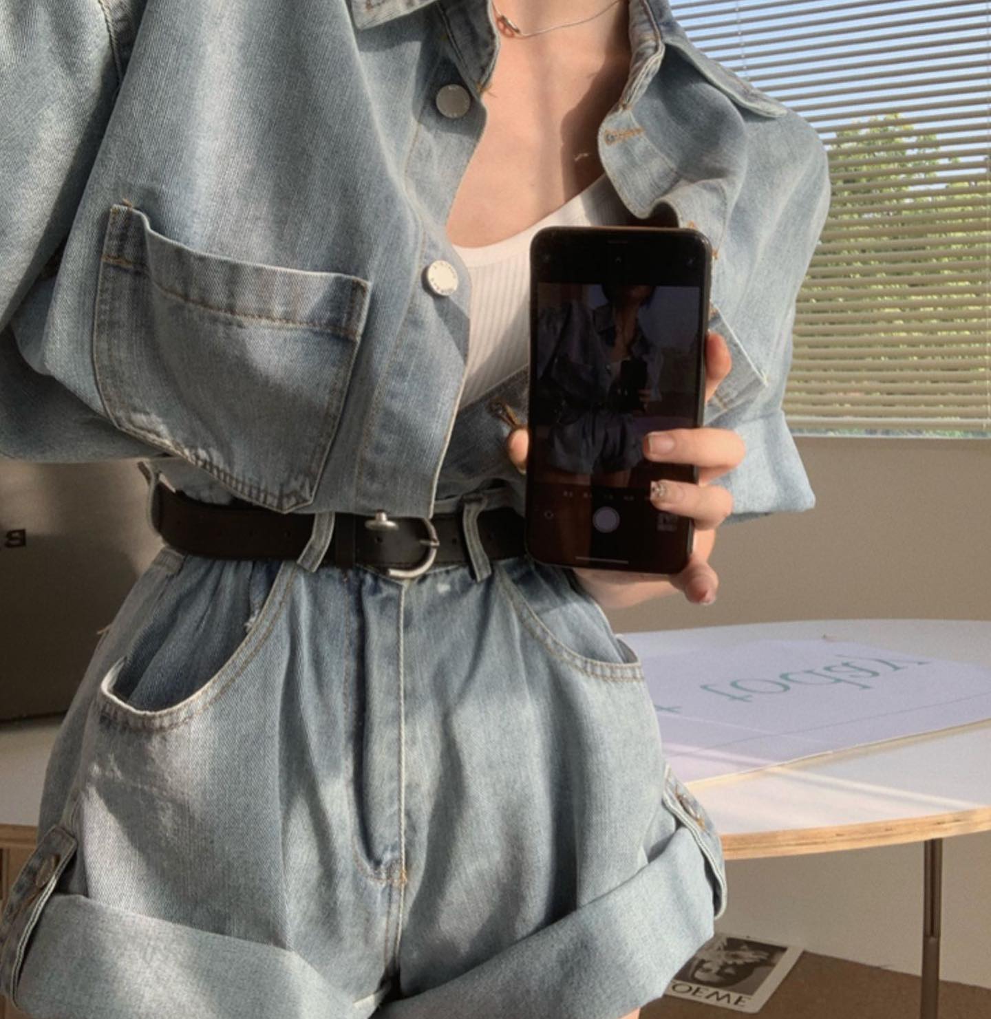 Denim Shirt & Shorts Set