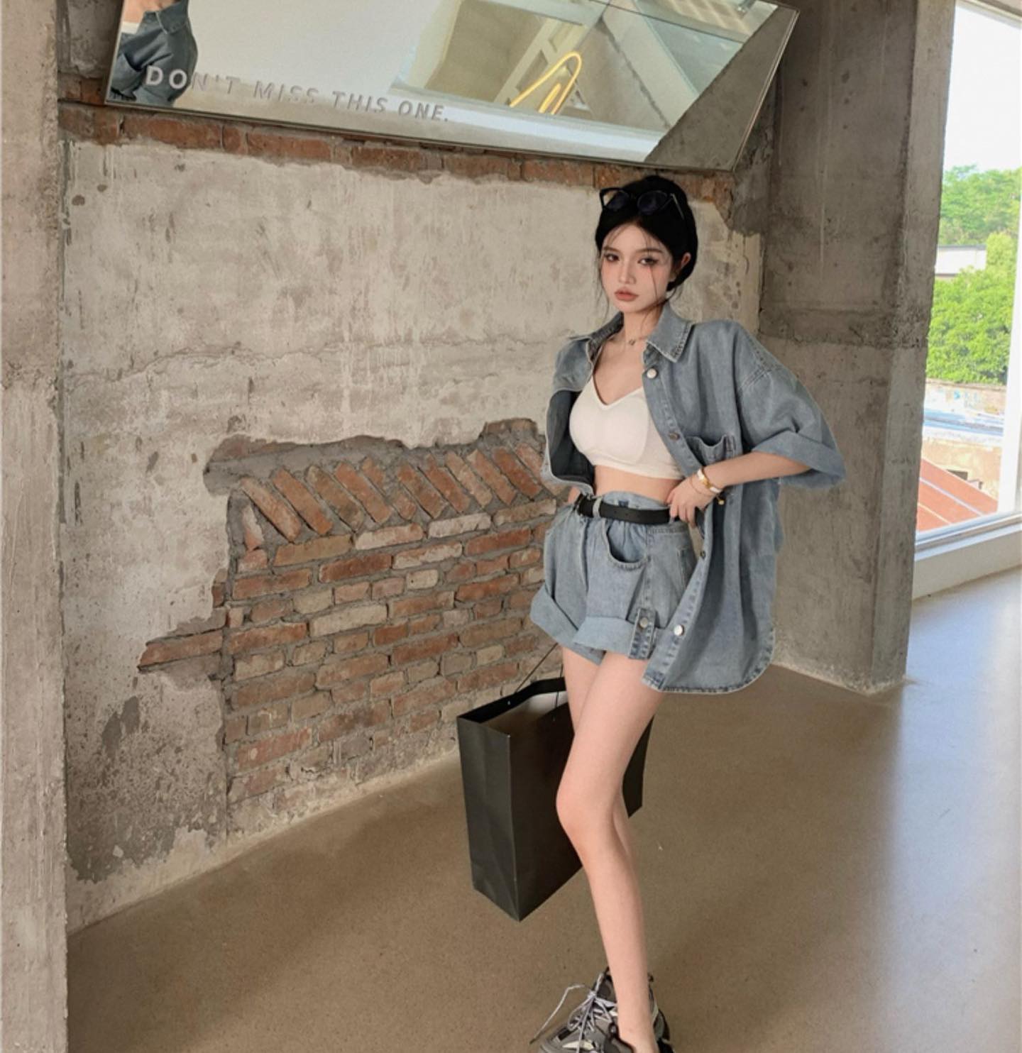 Denim Shirt & Shorts Set