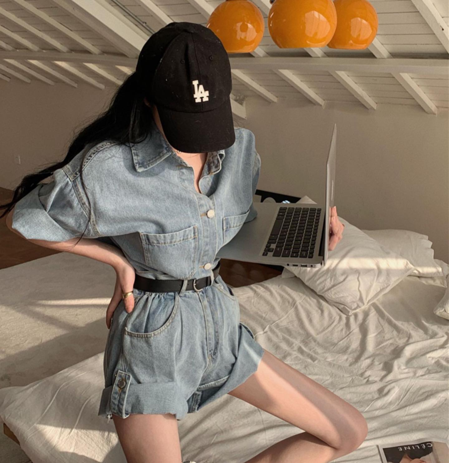 Denim Shirt & Shorts Set