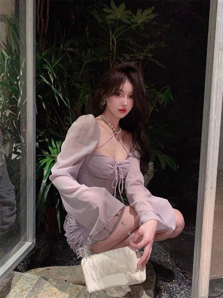 Puffy Sleeve Cold Shoulder Dress