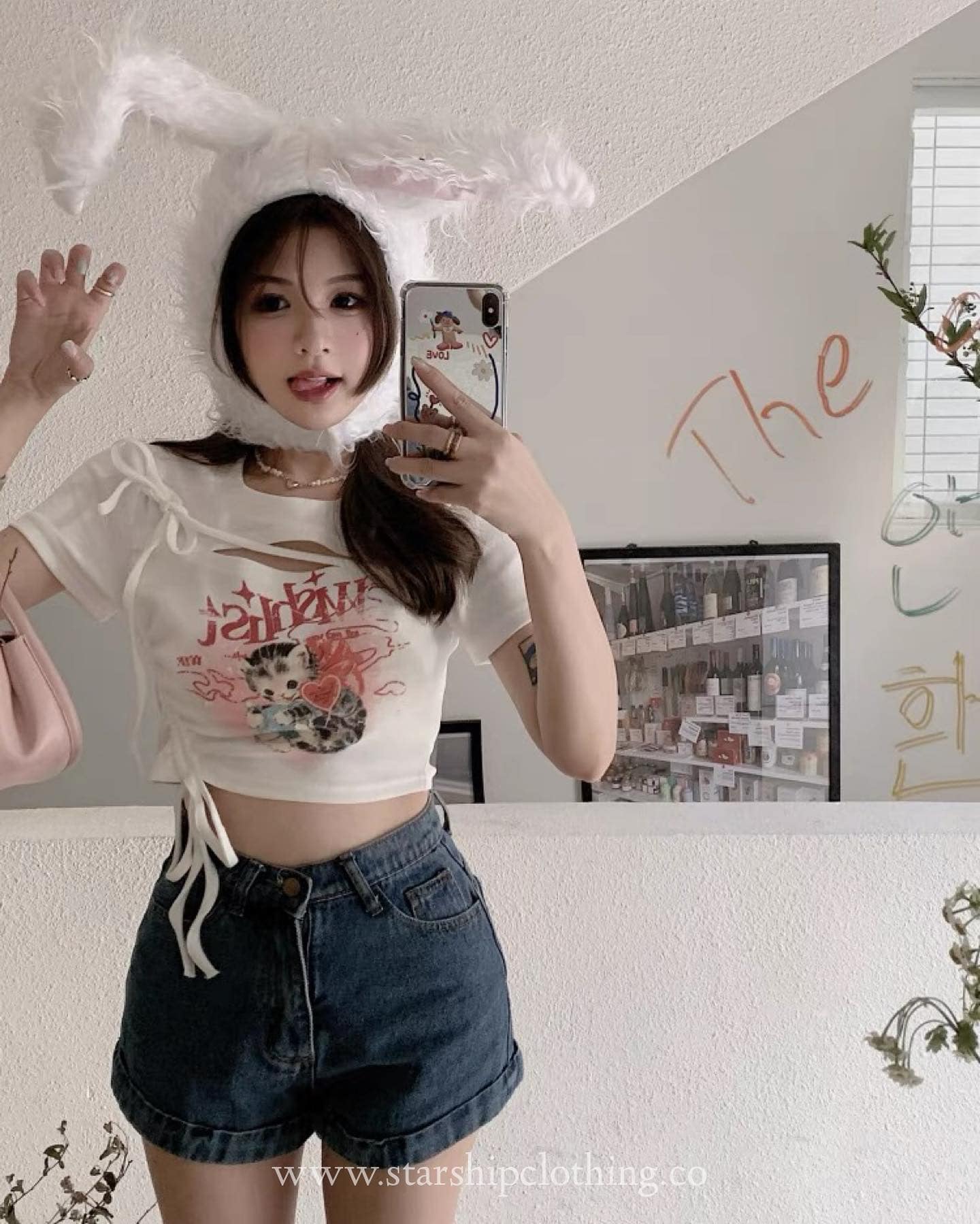 Kitty Drawstring White Top