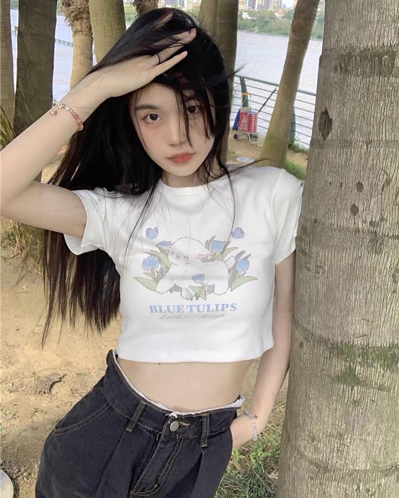 Blue Tulips Crop Top