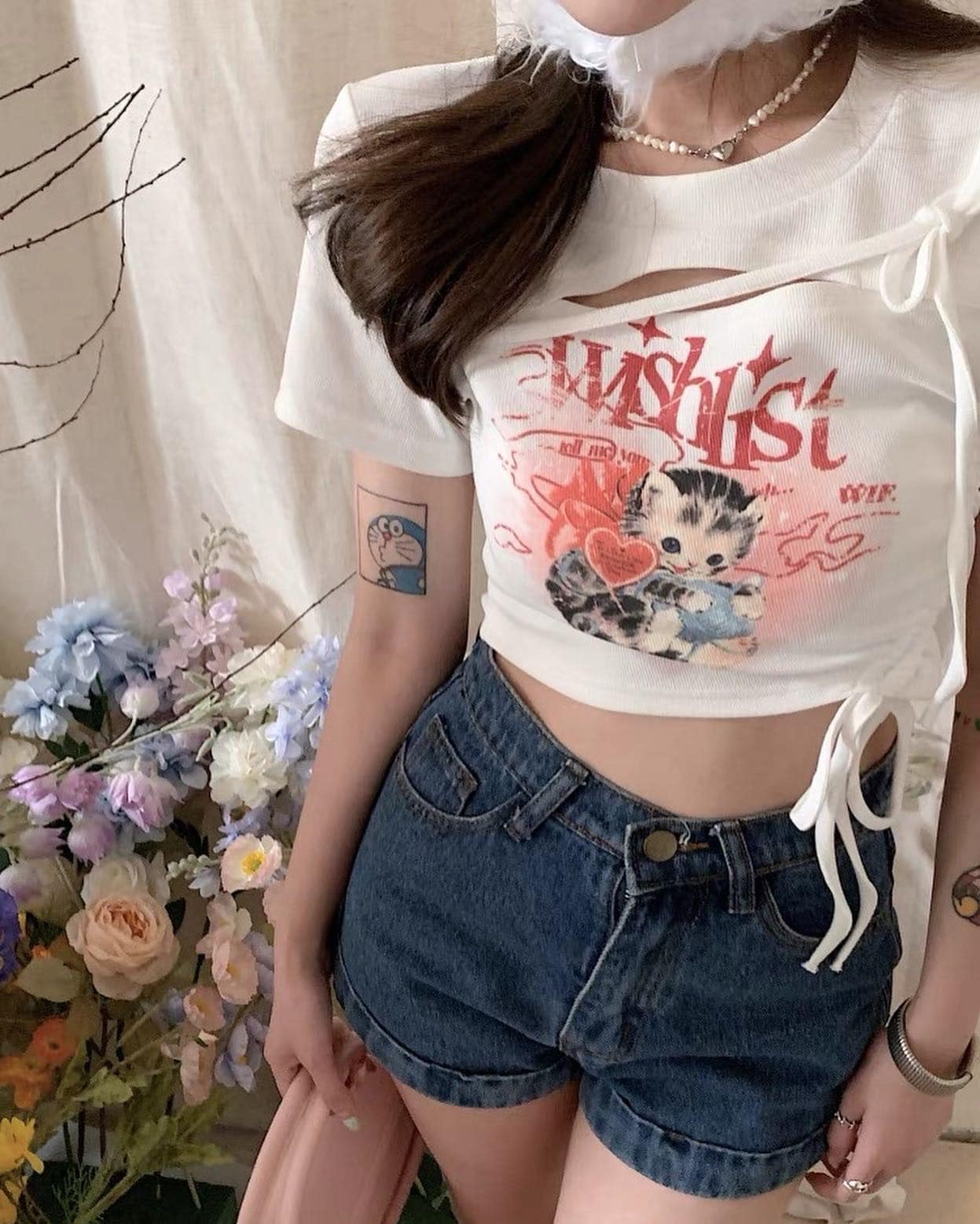 Kitty Drawstring White Top