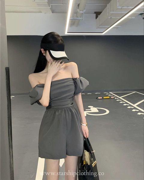 Grey Off Shoulder Romper