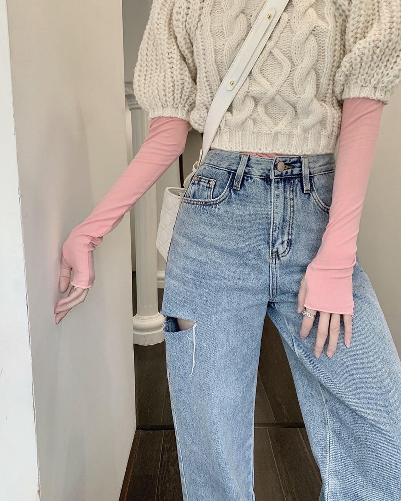 High Waist Denim Side Ripped Jeans