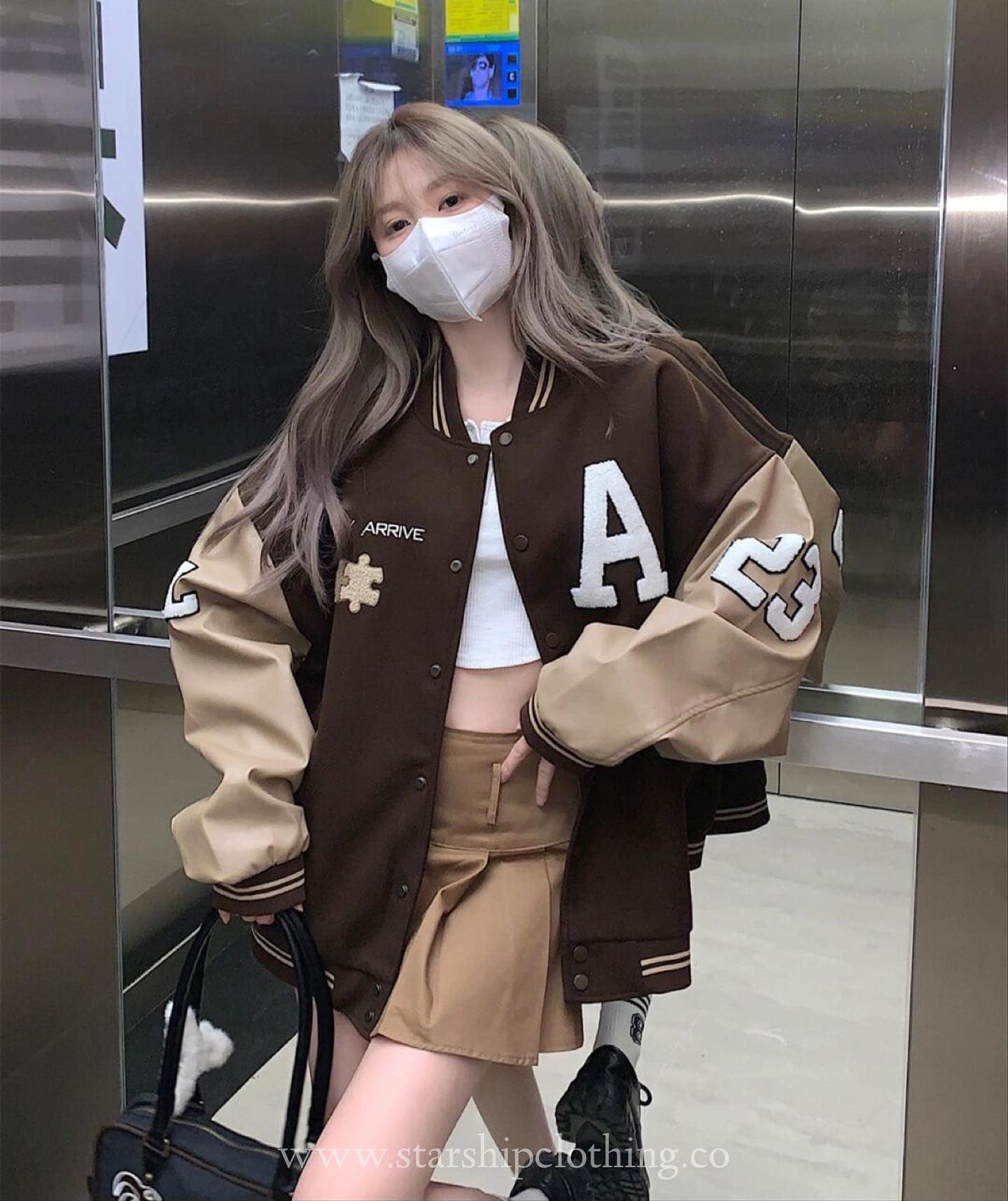 Khaki Oversized Varsity Jacket