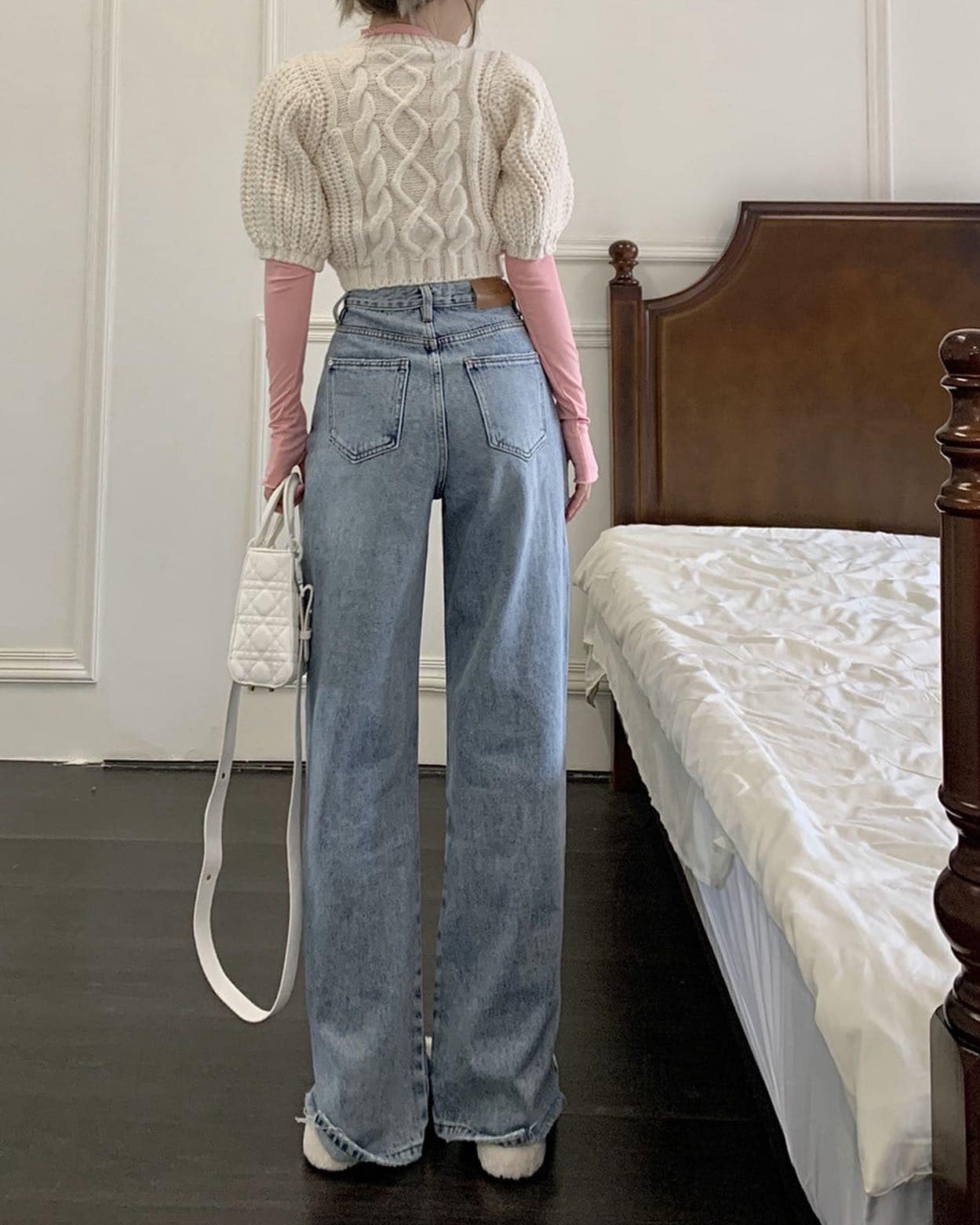 High Waist Denim Side Ripped Jeans