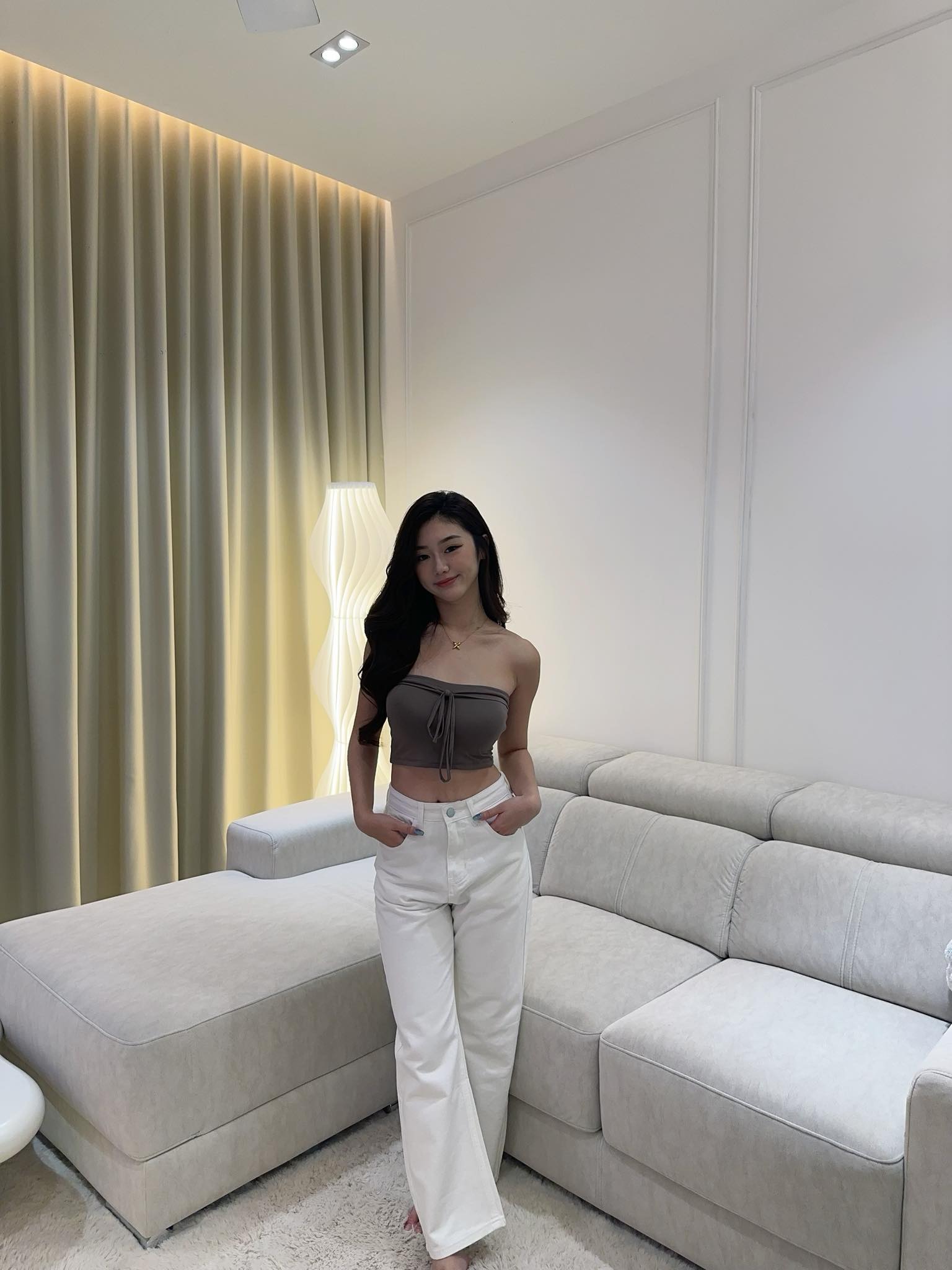 Tube Top/ White Denim Pants