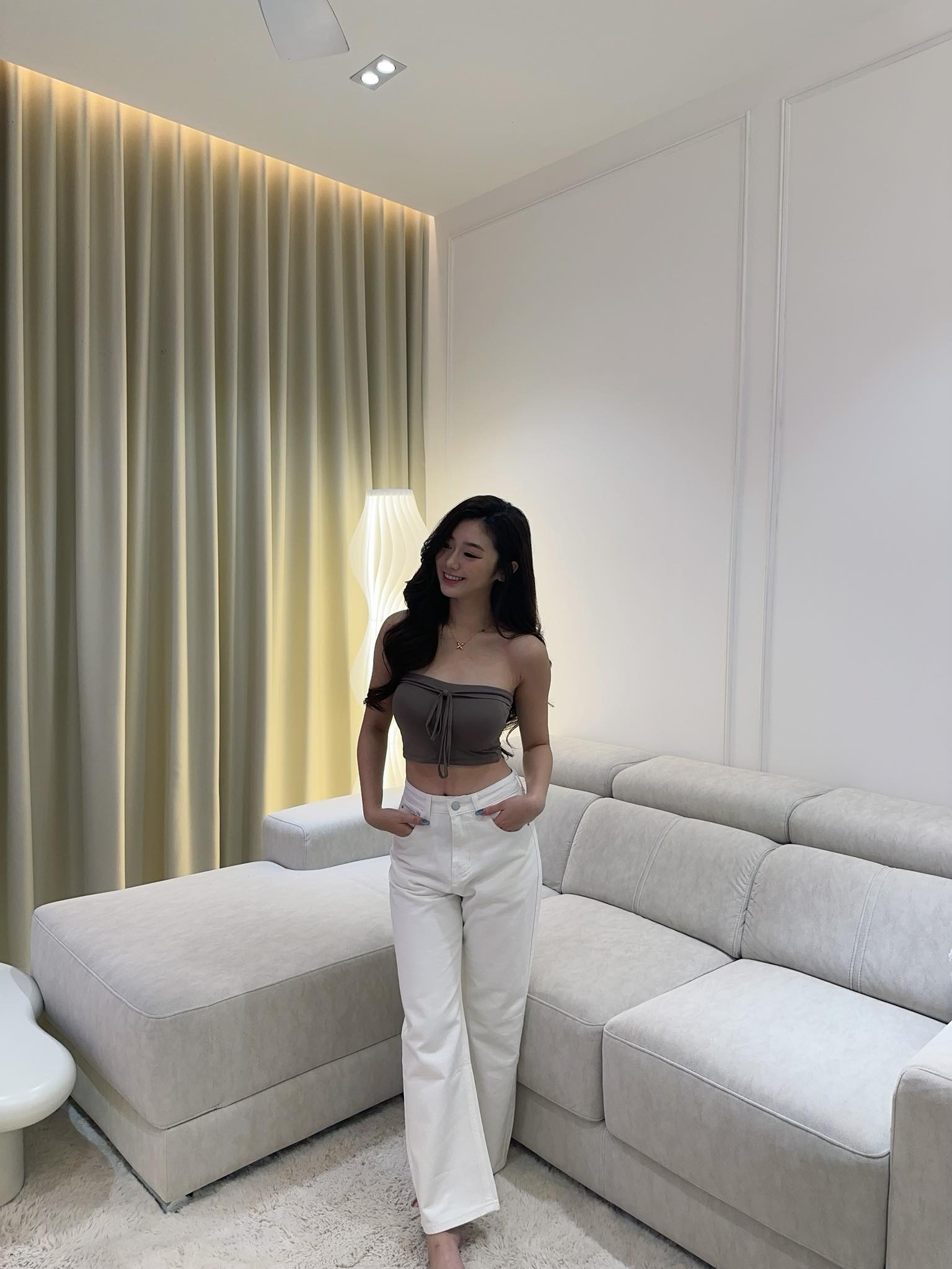 Tube Top/ White Denim Pants