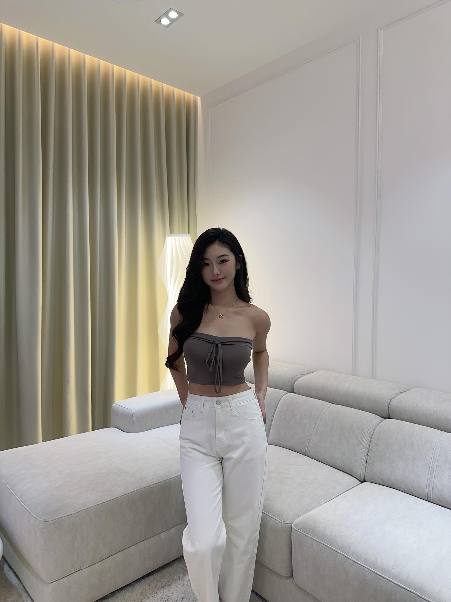 Tube Top/ White Denim Pants