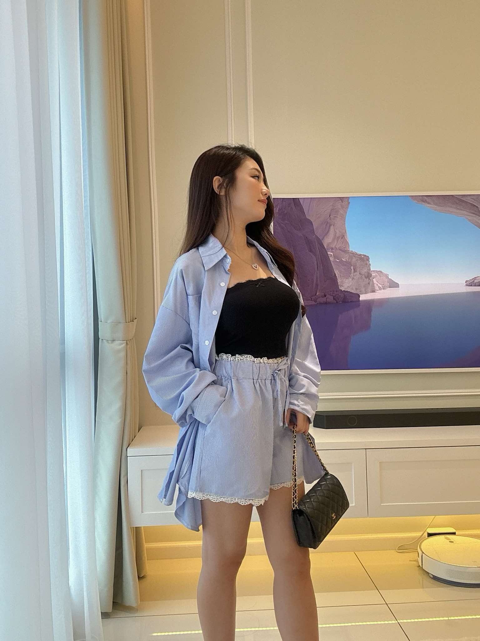 Blue Stripes Shirt & Shorts Set