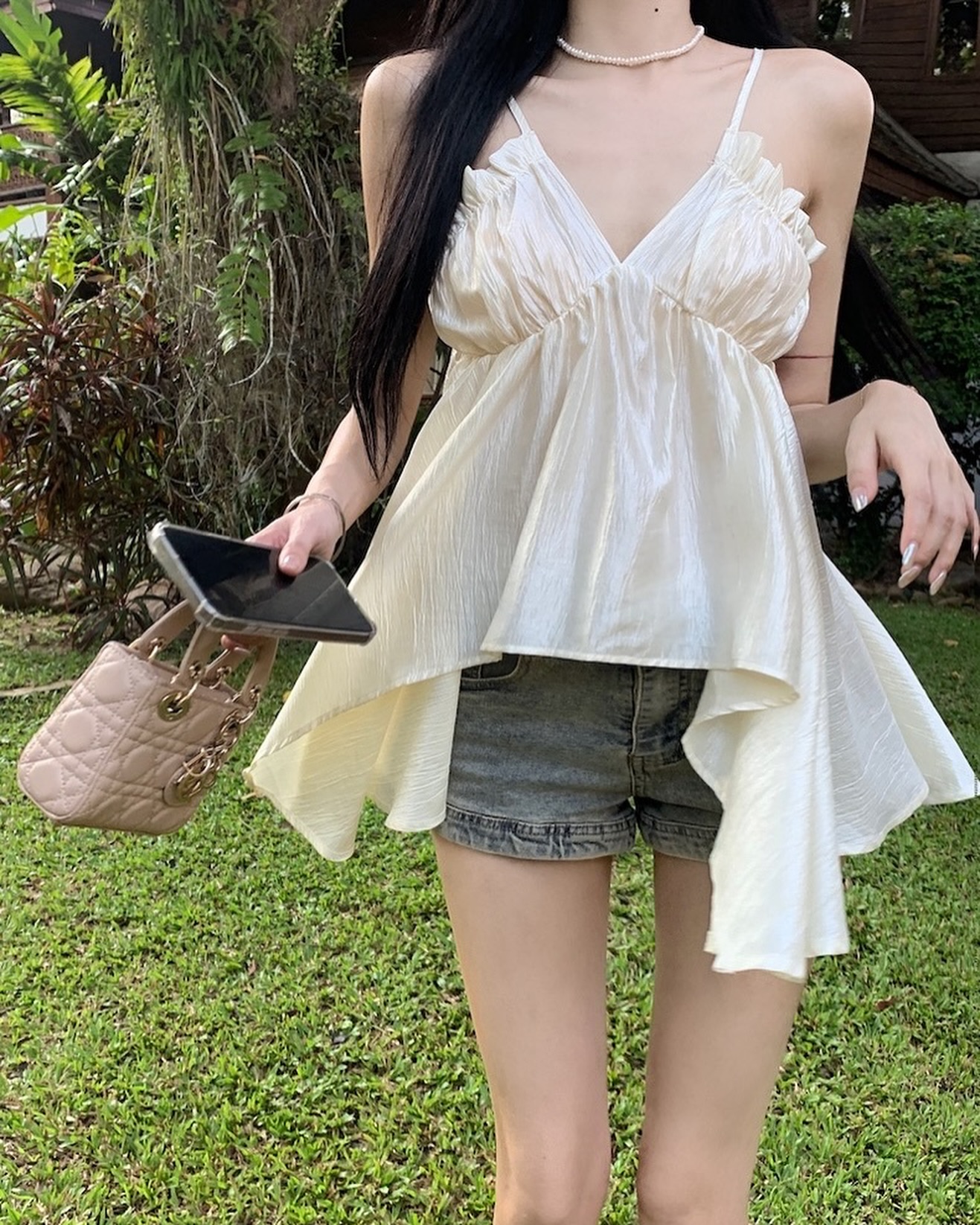 V Neck Irregular Blouse