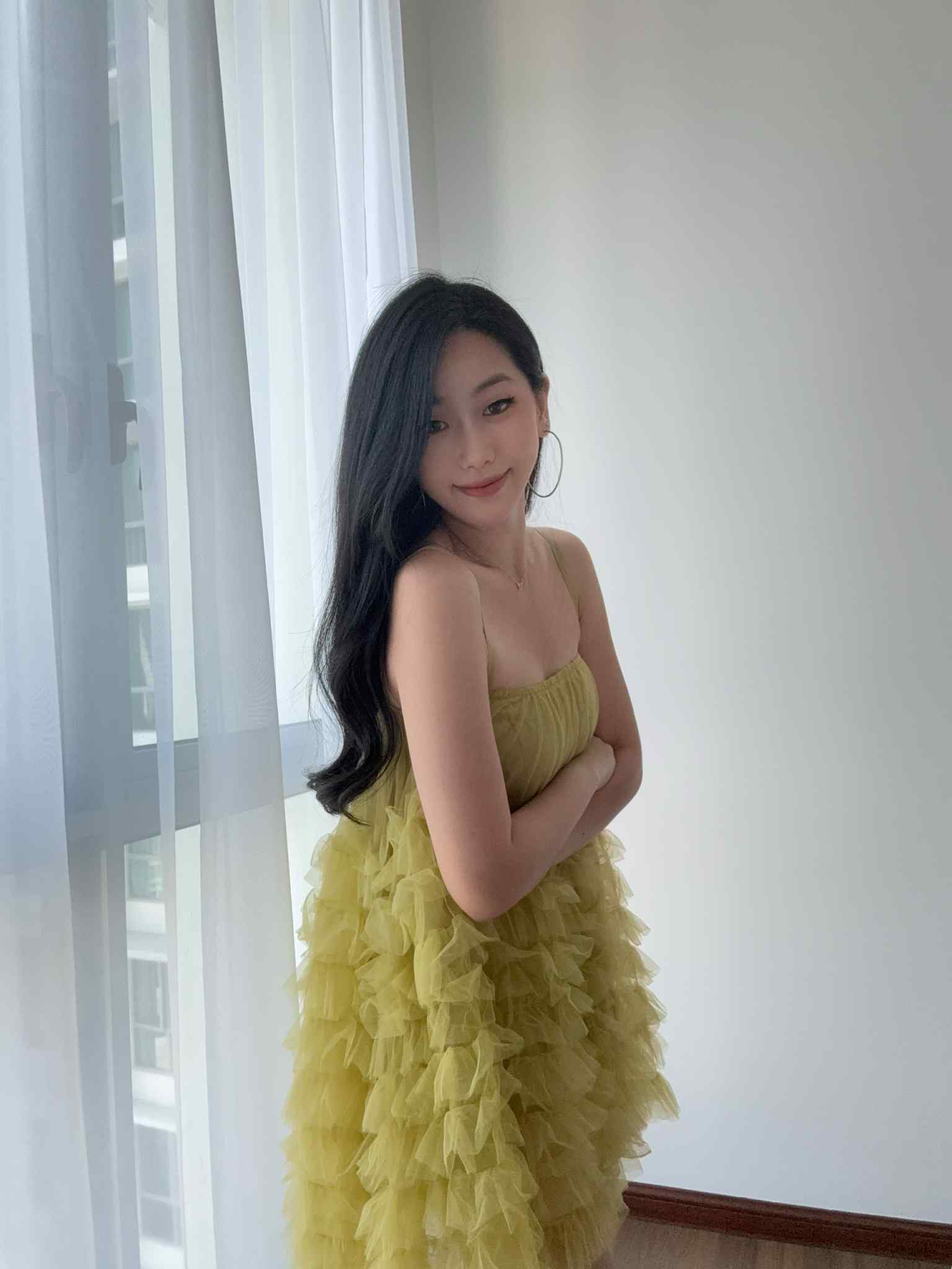 Green Mesh Ruffle Dress