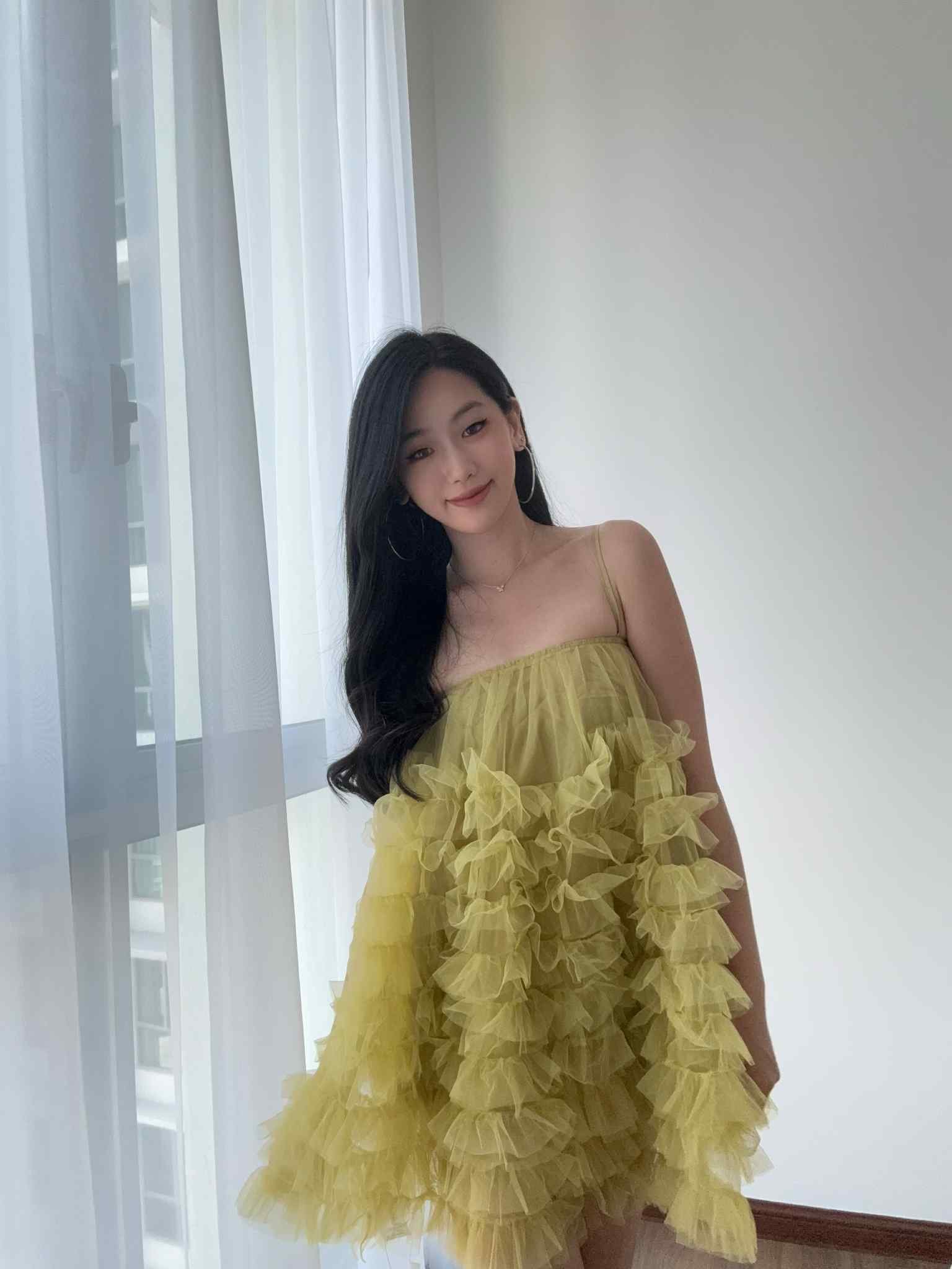 Green Mesh Ruffle Dress