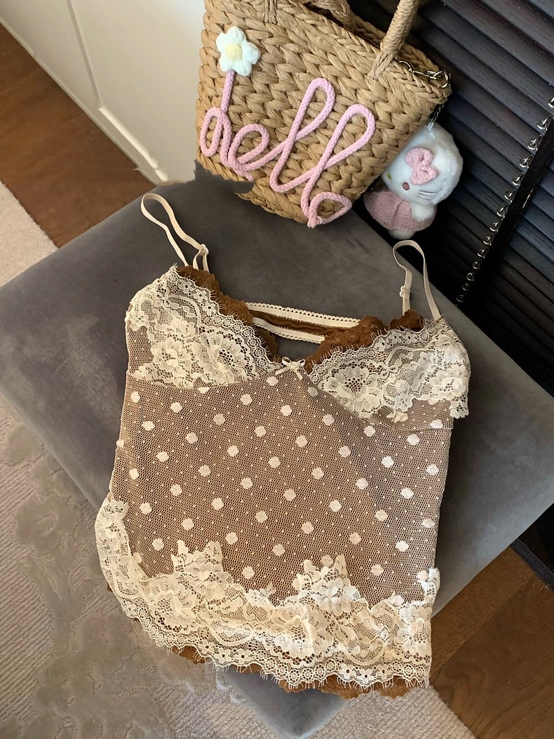 Brown Sleeveless Lace Top