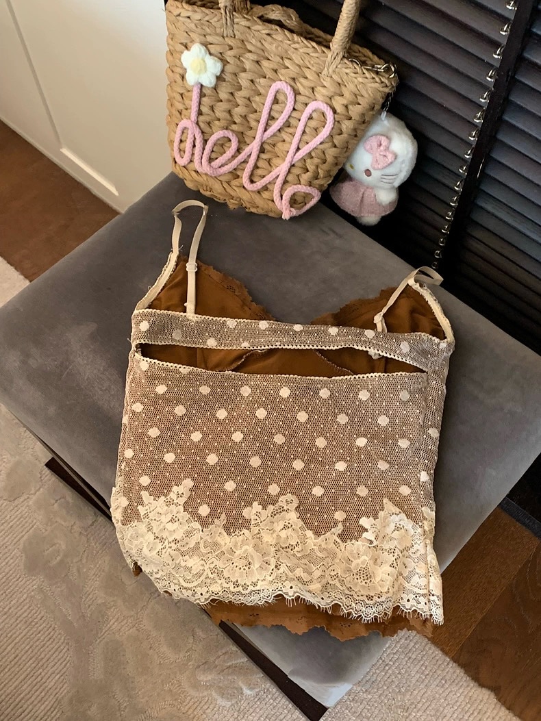 Brown Sleeveless Lace Top