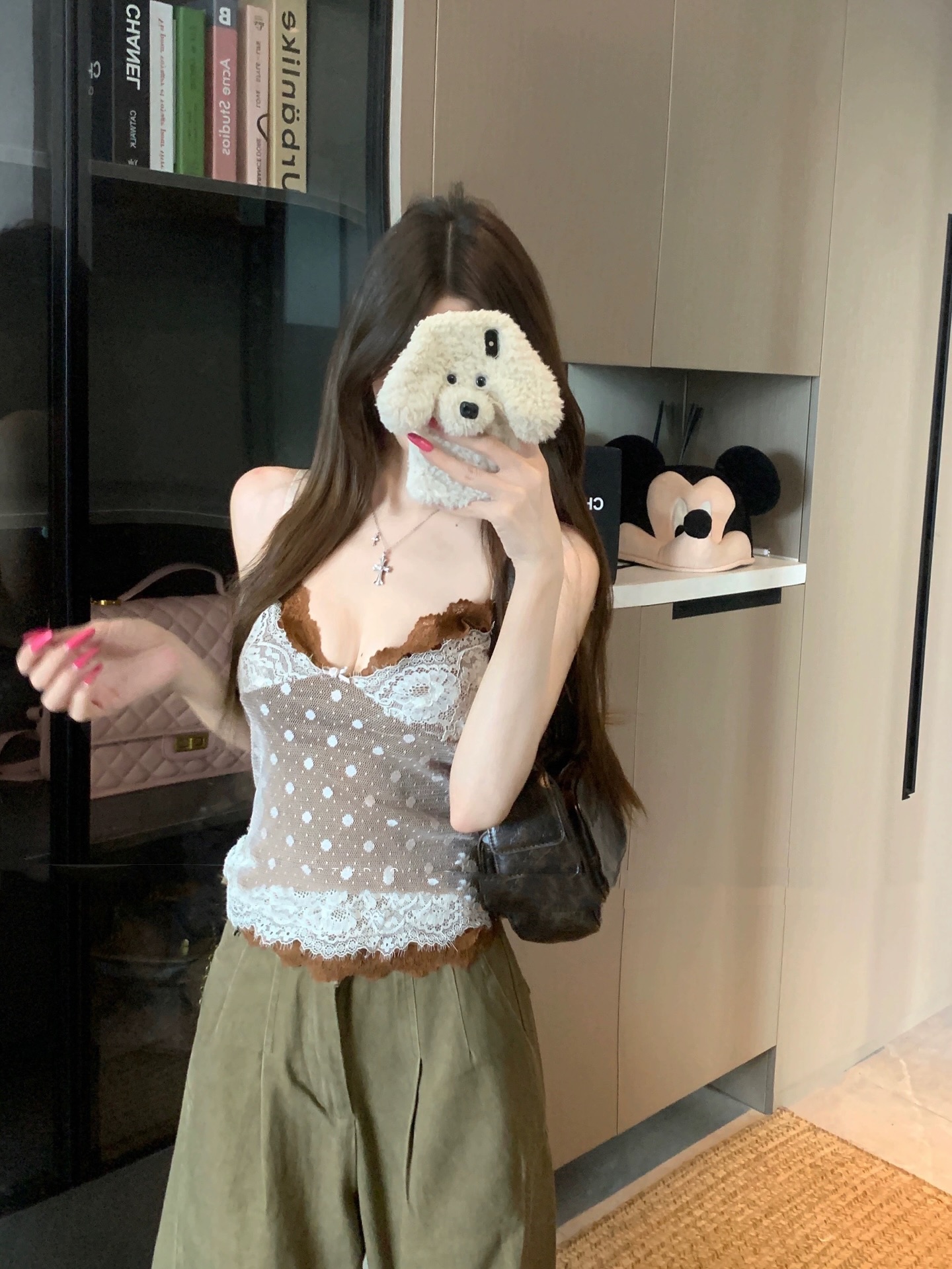 Brown Sleeveless Lace Top