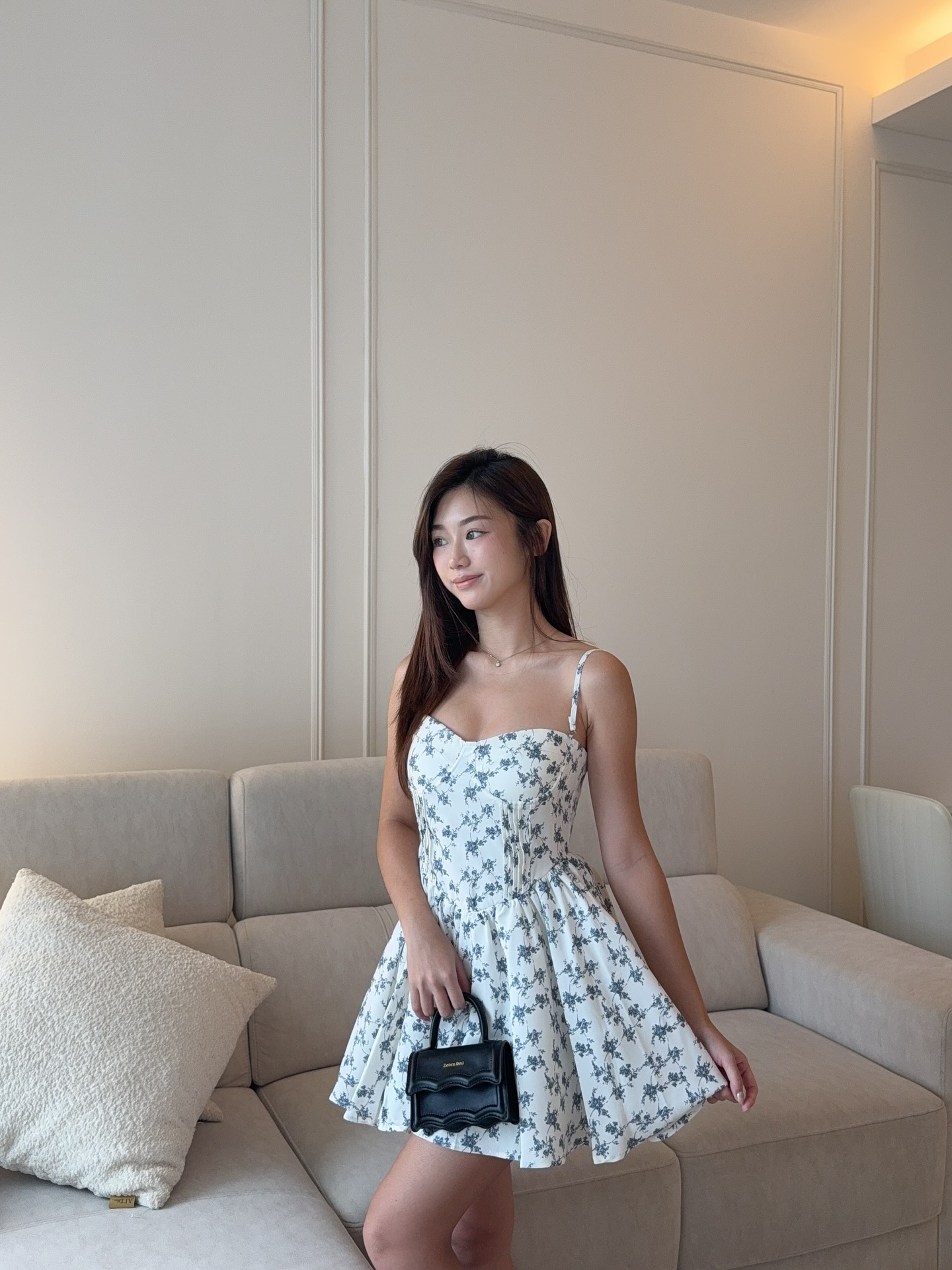 Blue Sleeveless Padded Floral Dress